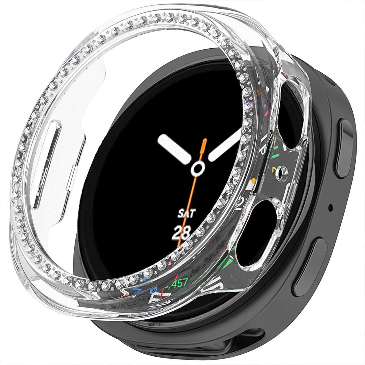 Samsung Galaxy Watch 8 40mm İle Uyumlu Zarif Kristal Taşlı Kasa Koruyucu Kılıf