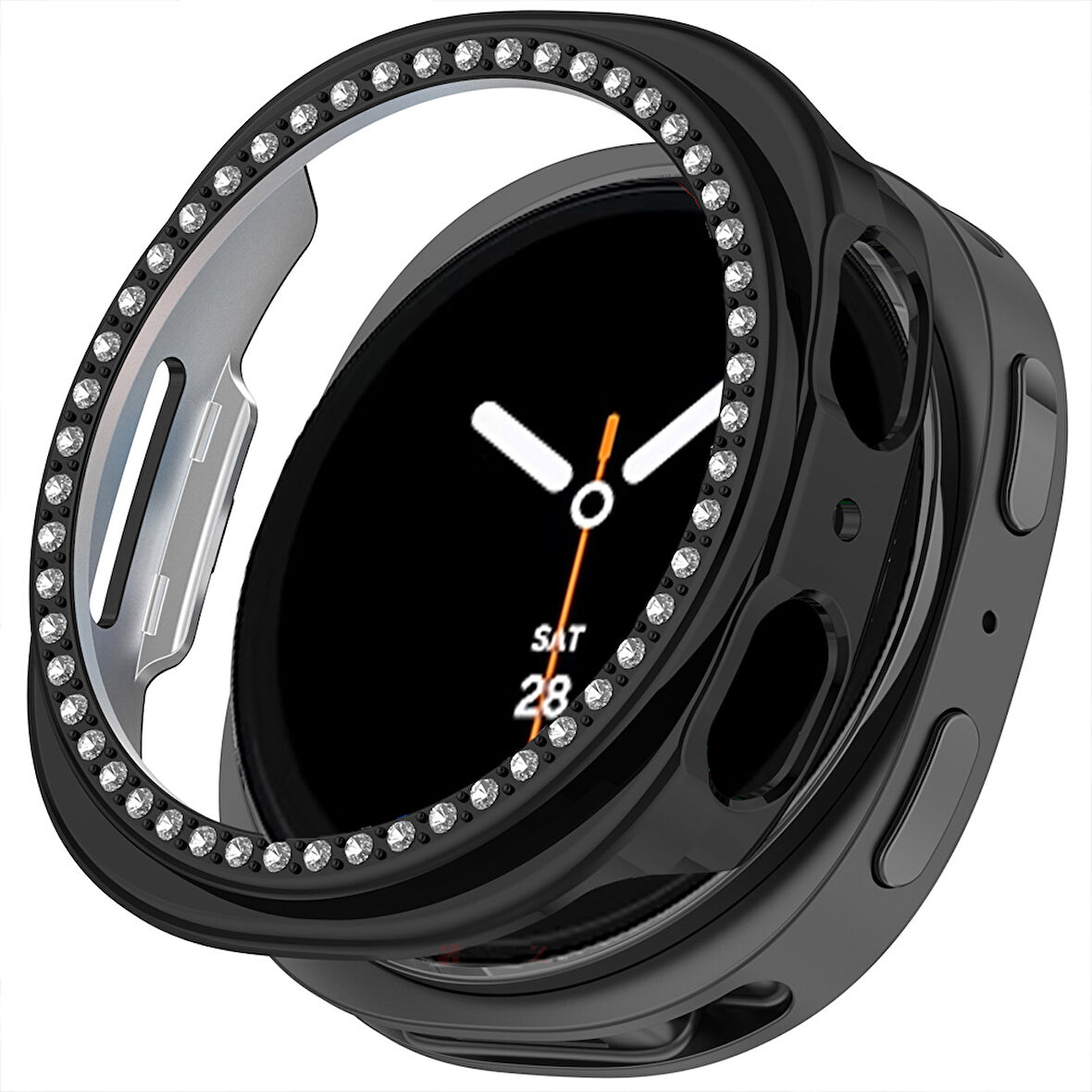 Samsung Galaxy Watch 8 40mm İle Uyumlu Zarif Kristal Taşlı Kasa Koruyucu Kılıf