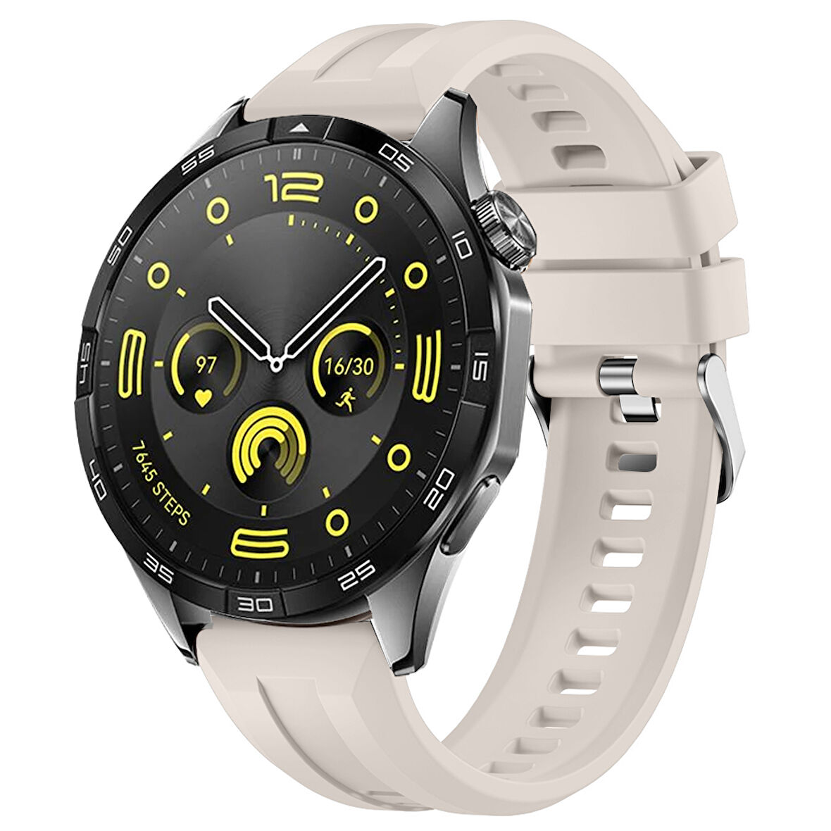 Sneezy Huawei Watch GT4 46mm İle Uyumlu Spor Silikon Metal Tokalı Soft Saat Kordonu