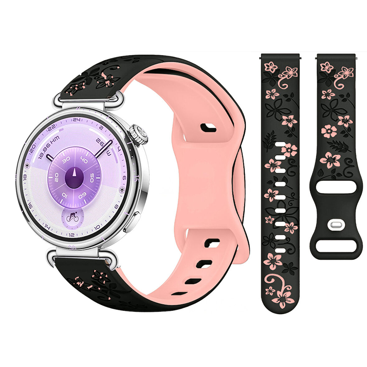 Huawei Watch GT6 41mm Uyumlu FloraFlex Çiçek Desenli Yumuşak Soft Silikon Kordon