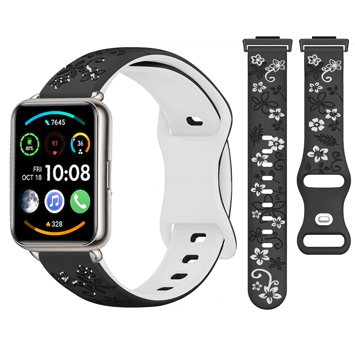 Huawei Watch Fit 2 İle Uyumlu FloraFlex Çiçek Desenli Silikon Kordon