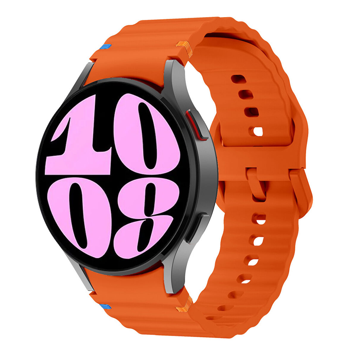 Samsung Galaxy Watch 6 40-43-44-47mm İle Uyumlu Metal Tokalı Dalgalı Spor Silikon Kordon