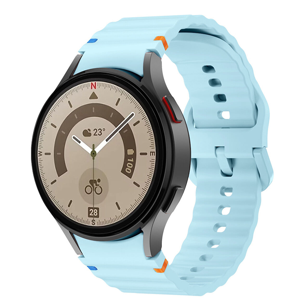 Samsung Galaxy Watch 5 Pro 45mm İle Uyumlu Metal Tokalı Dalgalı Spor Silikon Kordon