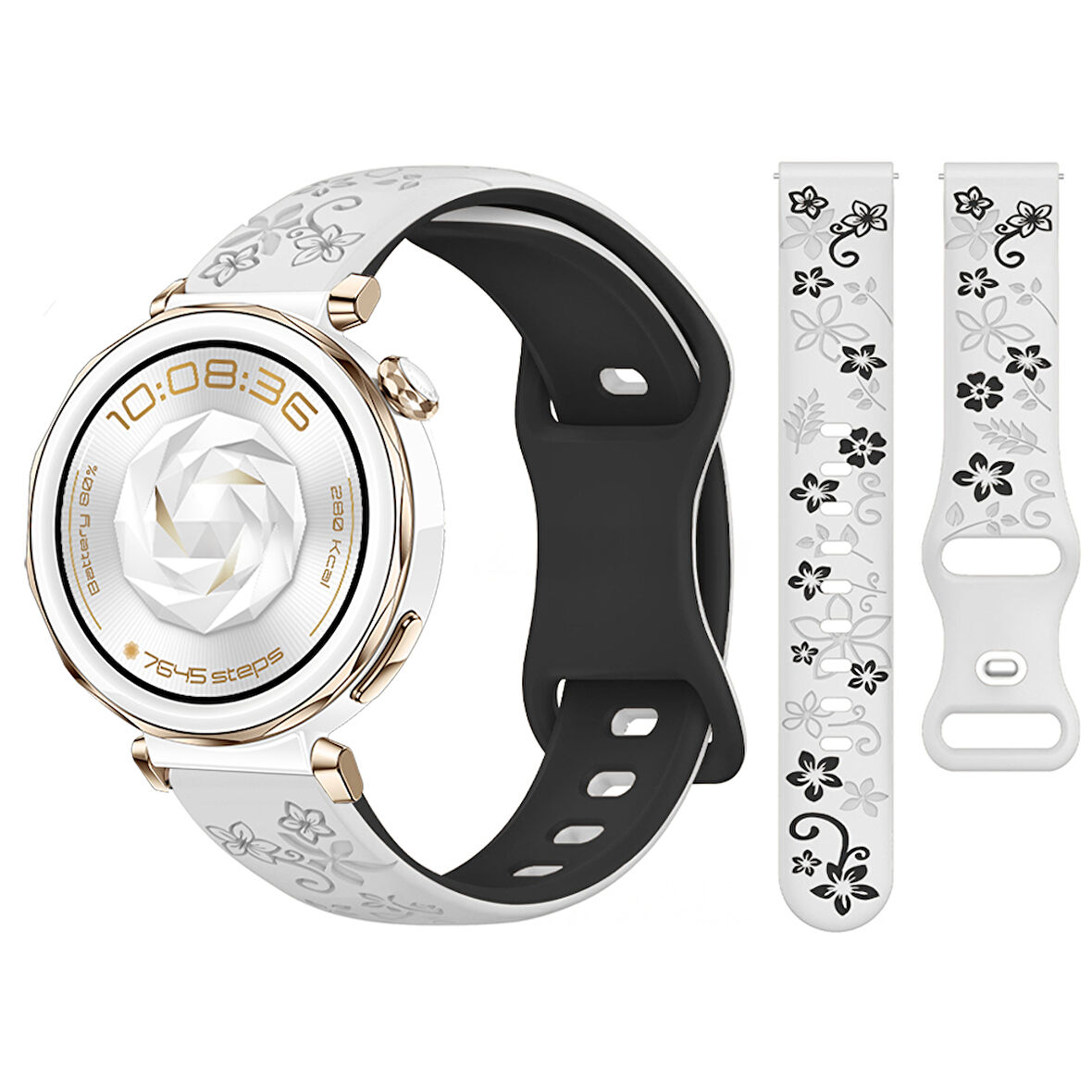 Huawei Watch GT5 Pro 42mm Uyumlu FloraFlex Çiçek Desenli Yumuşak Soft Silikon Kordon