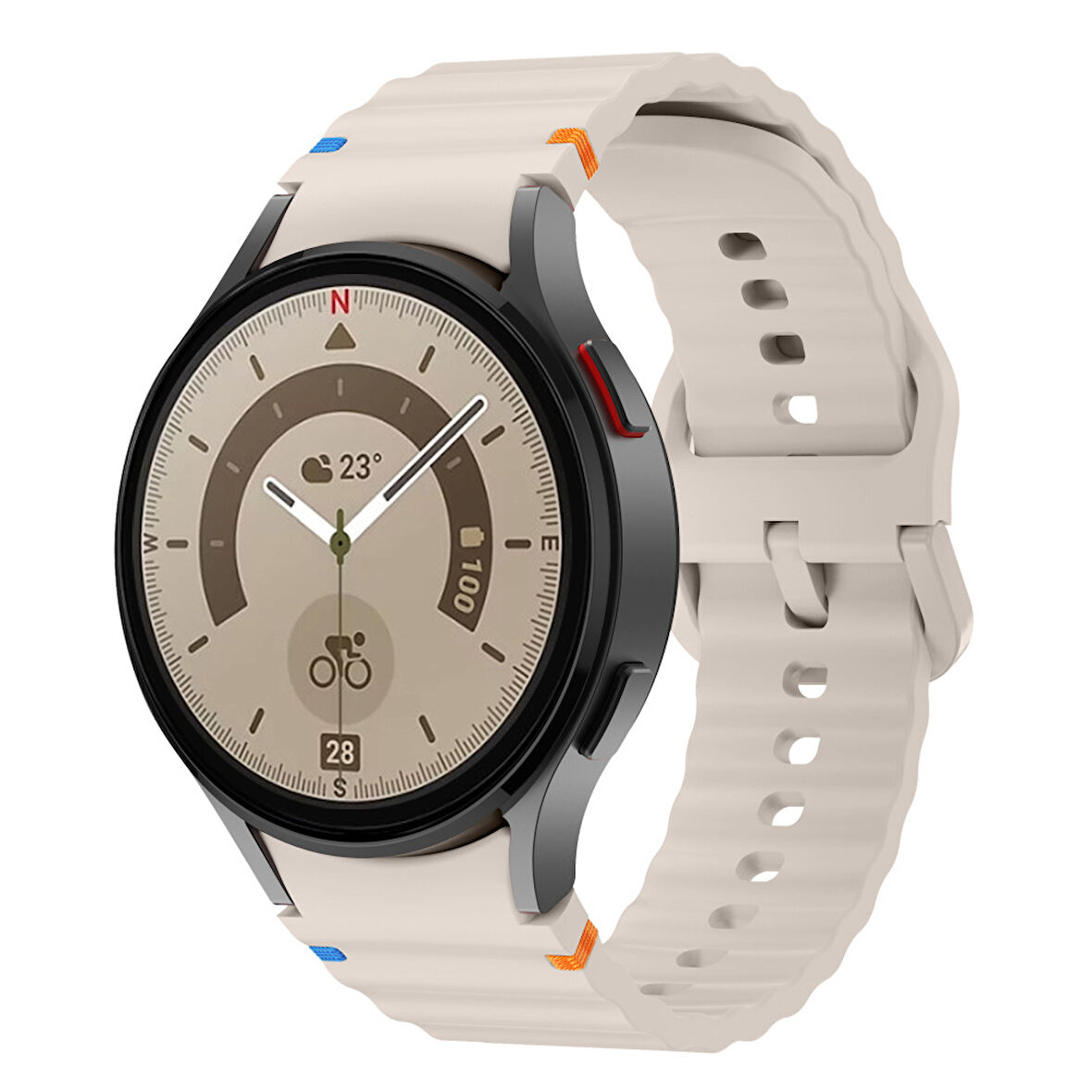 Samsung Galaxy Watch 5 Pro 45mm İle Uyumlu Metal Tokalı Dalgalı Spor Silikon Kordon