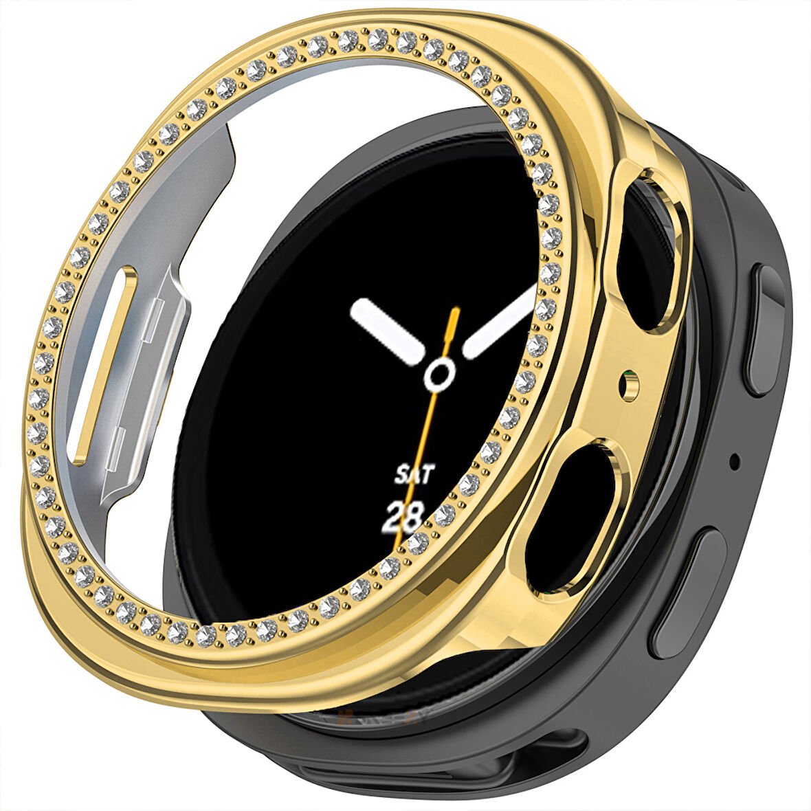 Samsung Galaxy Watch 8 40mm İle Uyumlu Zarif Kristal Taşlı Kasa Koruyucu Kılıf