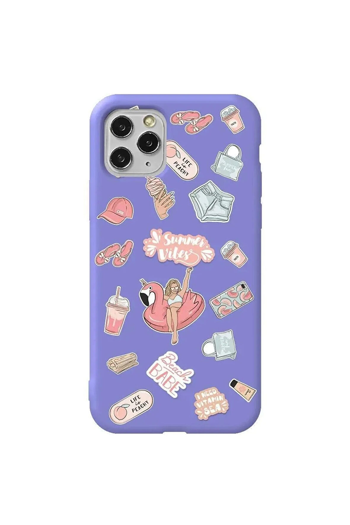 Iphone 11 Pro Max Lila Renkli Silikon Telefon Kilifi - Beach Babe