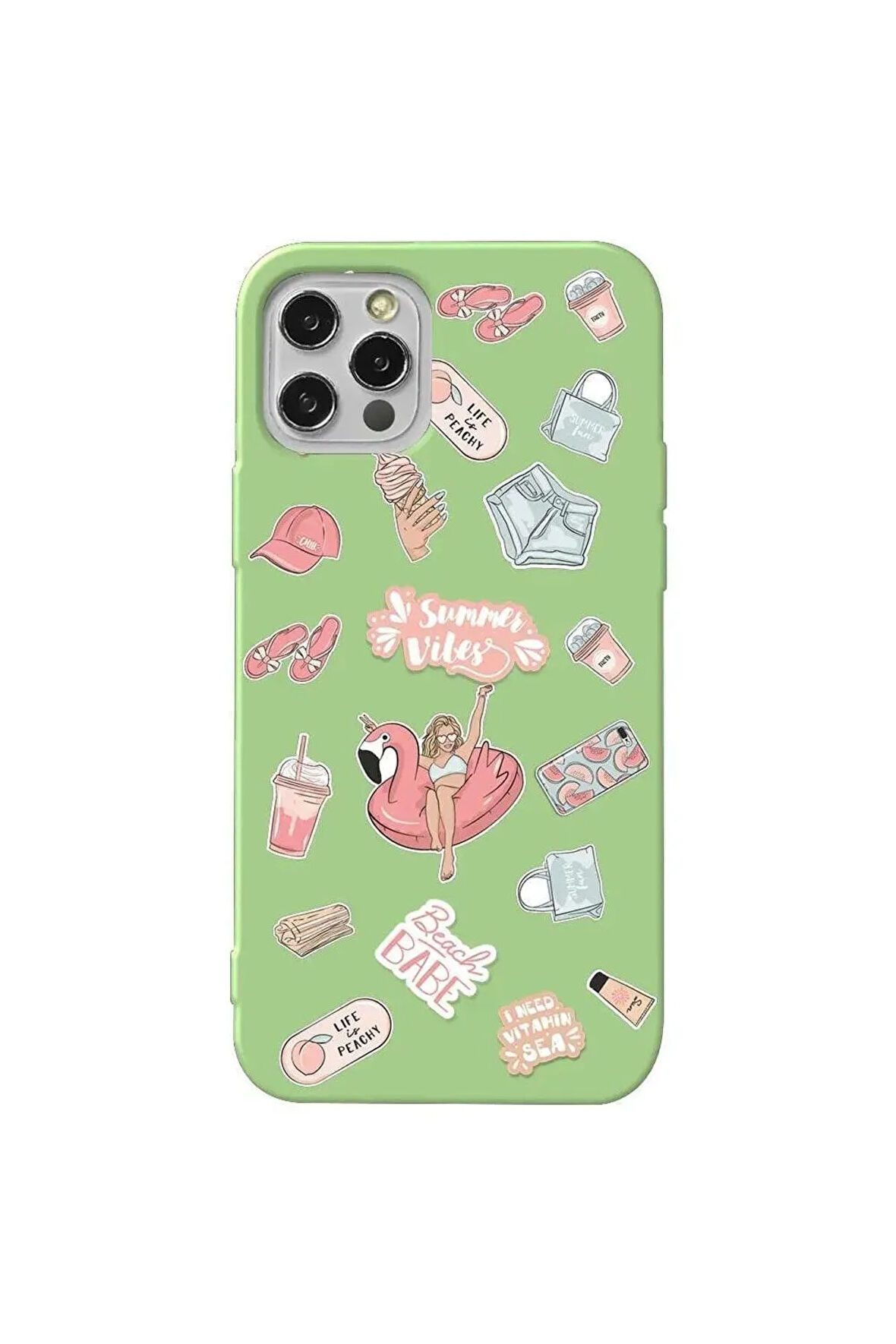 Iphone 13 Pro Max Açik Yesil Renkli Silikon Telefon Kilifi - Beach Babe