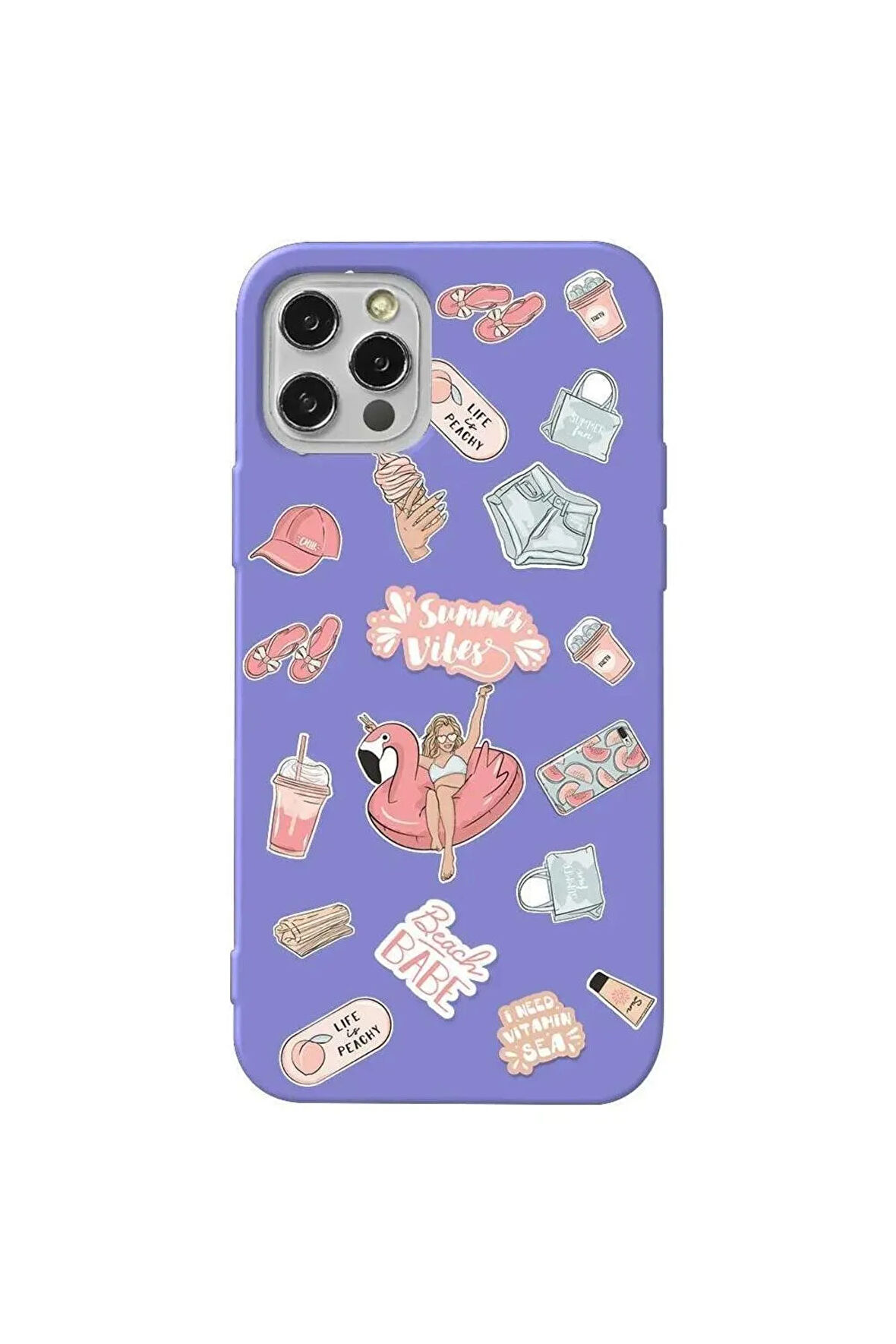 Iphone 13 Pro Max Lila Renkli Silikon Telefon Kilifi - Beach Babe