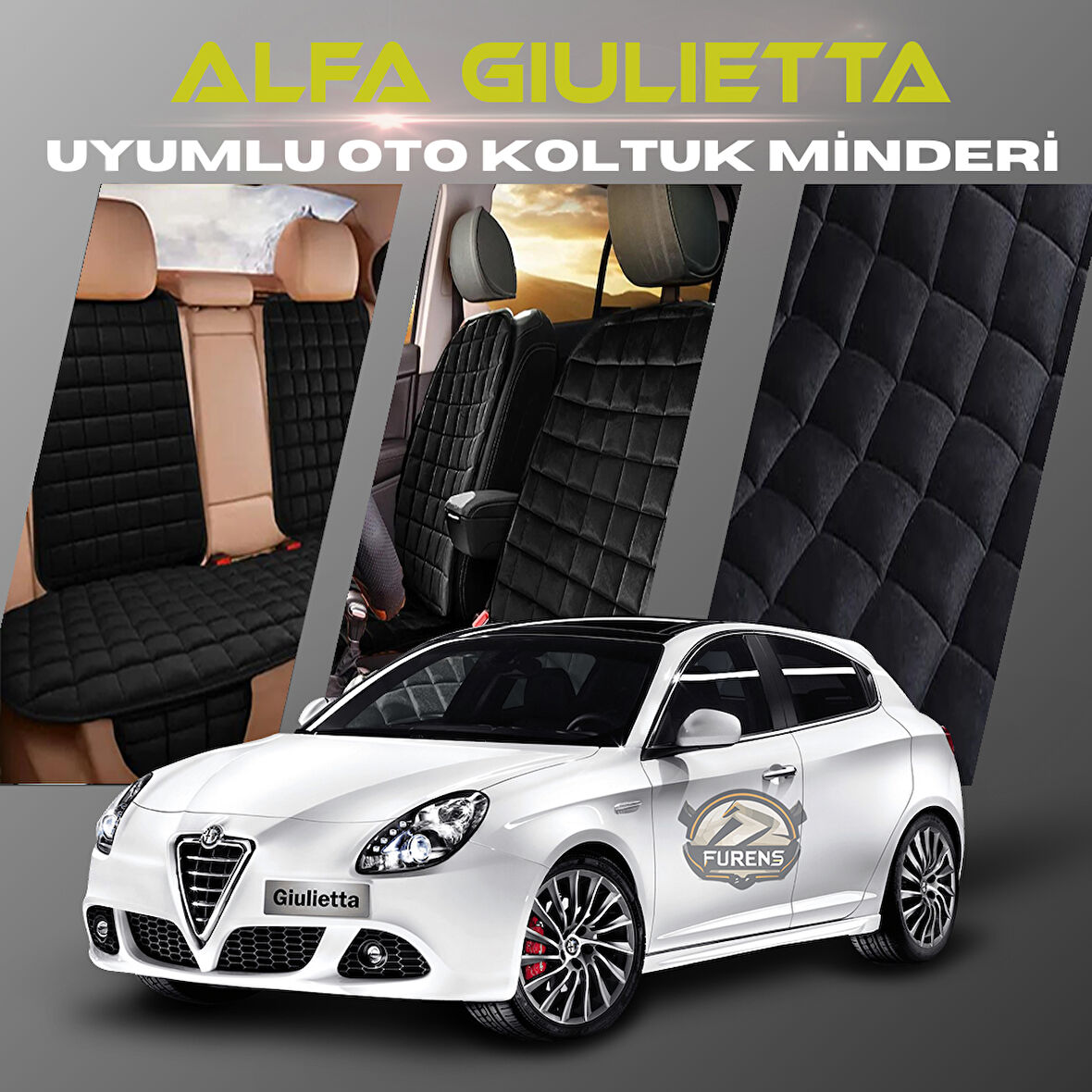 Alfa Romeo Giulietta Siyah Renk Tay Tüyü Cepli & Terletmez Sırtlı Oto Koltuk Minder Seti - Koltuk Koruma Kılıfı (ÖN & ARKA TAM SET)