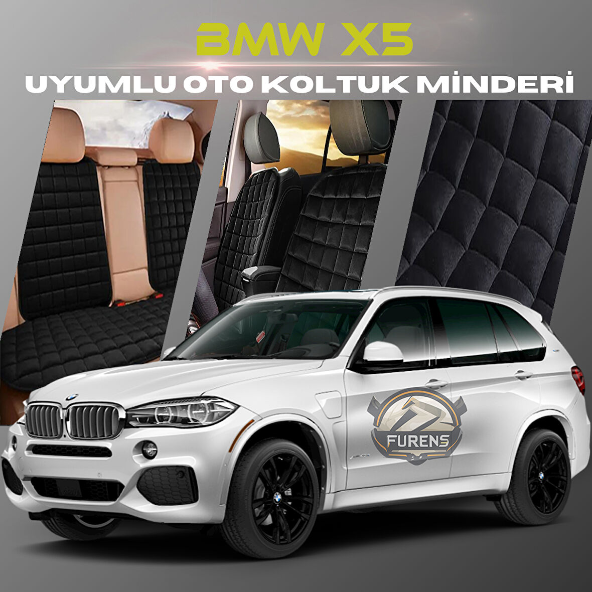 Bmw X5 Siyah Renk Tay Tüyü Cepli & Terletmez Sırtlı Oto Koltuk Minder Seti - Koltuk Koruma Kılıfı (ÖN & ARKA TAM SET)