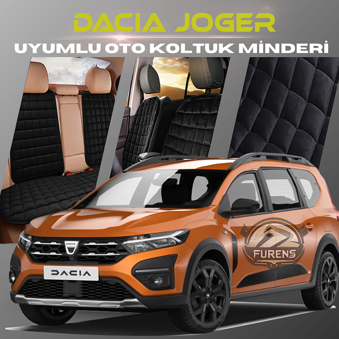 Dacia Joger Siyah Renk Tay Tüyü Cepli & Terletmez Sırtlı Oto Koltuk Minder Seti - Koltuk Koruma Kılıfı (ÖN & ARKA TAM SET)