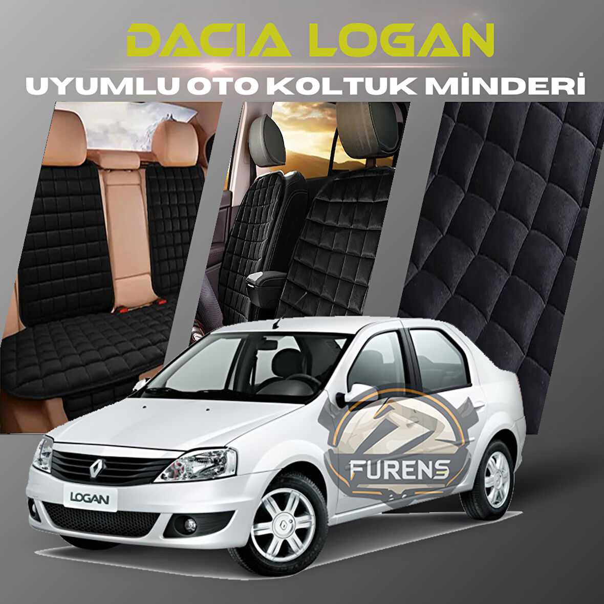 Dacia Logan Siyah Renk Tay Tüyü Cepli & Terletmez Sırtlı Oto Koltuk Minder Seti - Koltuk Koruma Kılıfı (ÖN & ARKA TAM SET)