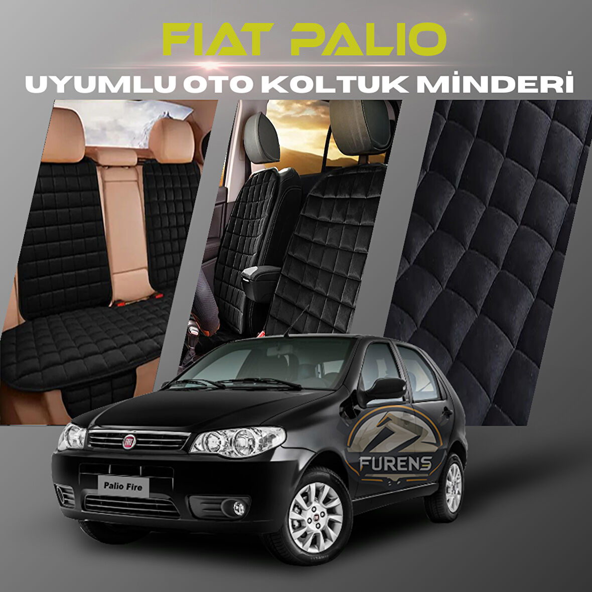 Fiat Palio Siyah Renk Tay Tüyü Cepli & Terletmez Sırtlı Oto Koltuk Minder Seti - Koltuk Koruma Kılıfı (ÖN & ARKA TAM SET)