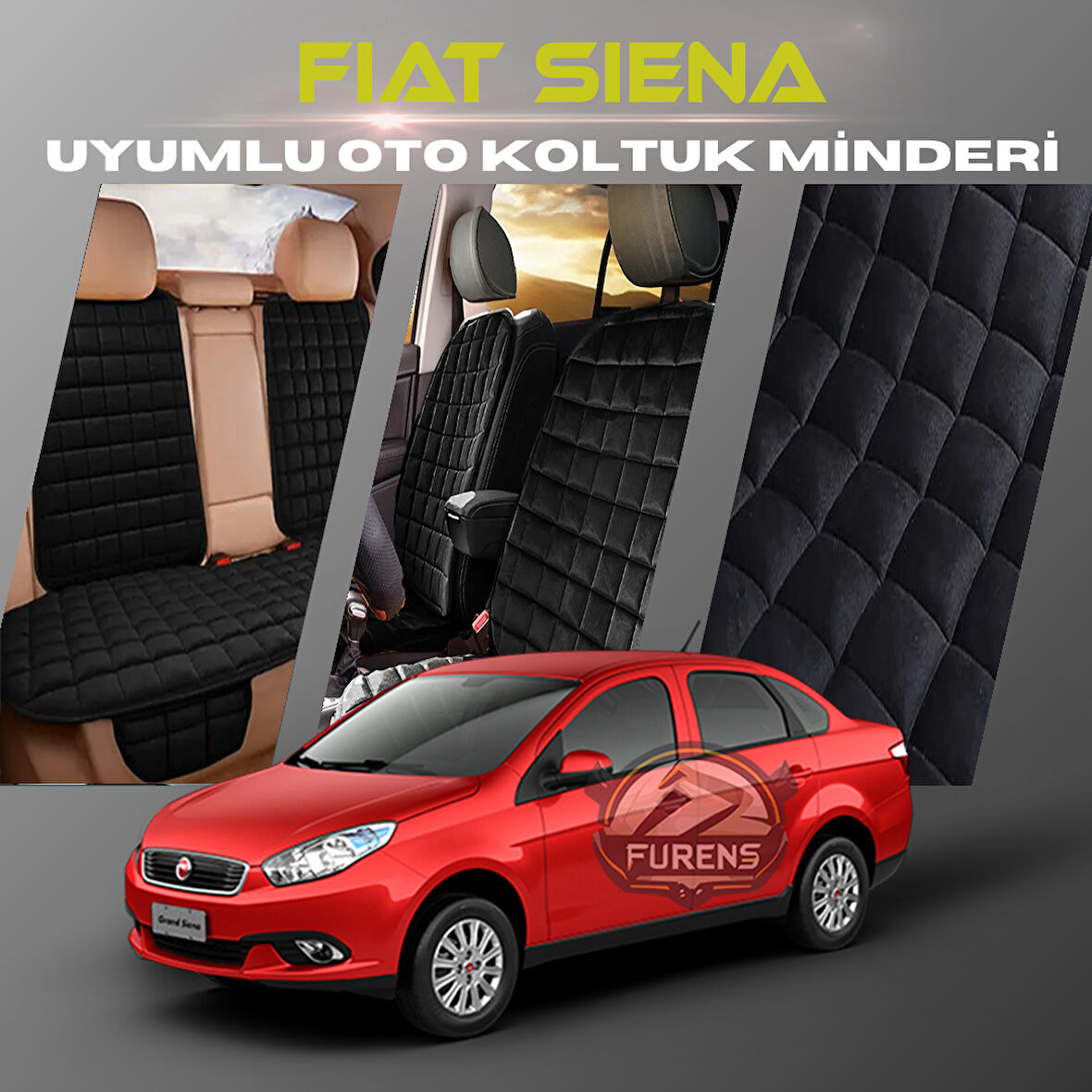 Fiat Siena Siyah Renk Tay Tüyü Cepli & Terletmez Sırtlı Oto Koltuk Minder Seti - Koltuk Koruma Kılıfı (ÖN & ARKA TAM SET)