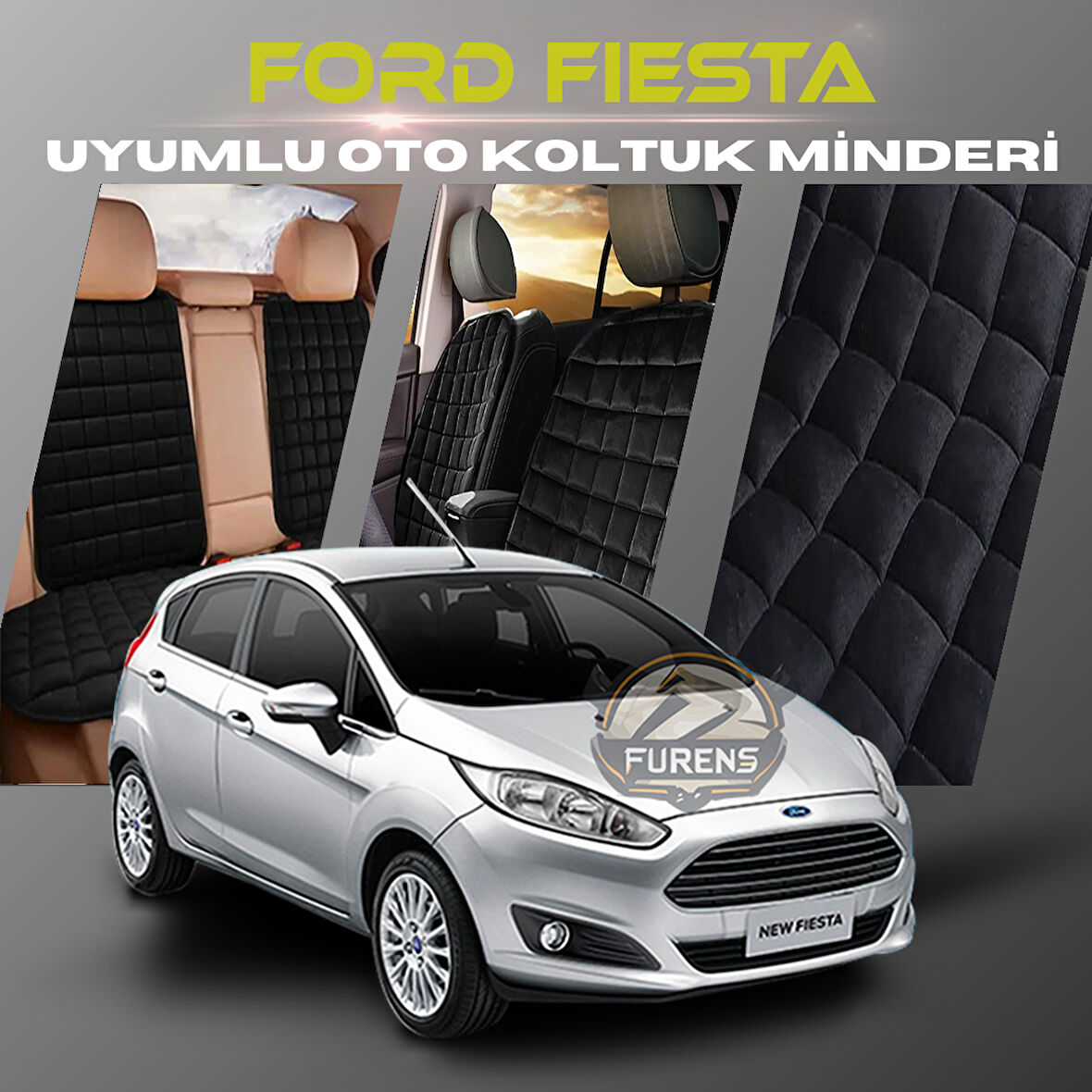 Ford Fiesta Siyah Renk Tay Tüyü Cepli & Terletmez Sırtlı Oto Koltuk Minder Seti - Koltuk Koruma Kılıfı (ÖN & ARKA TAM SET)