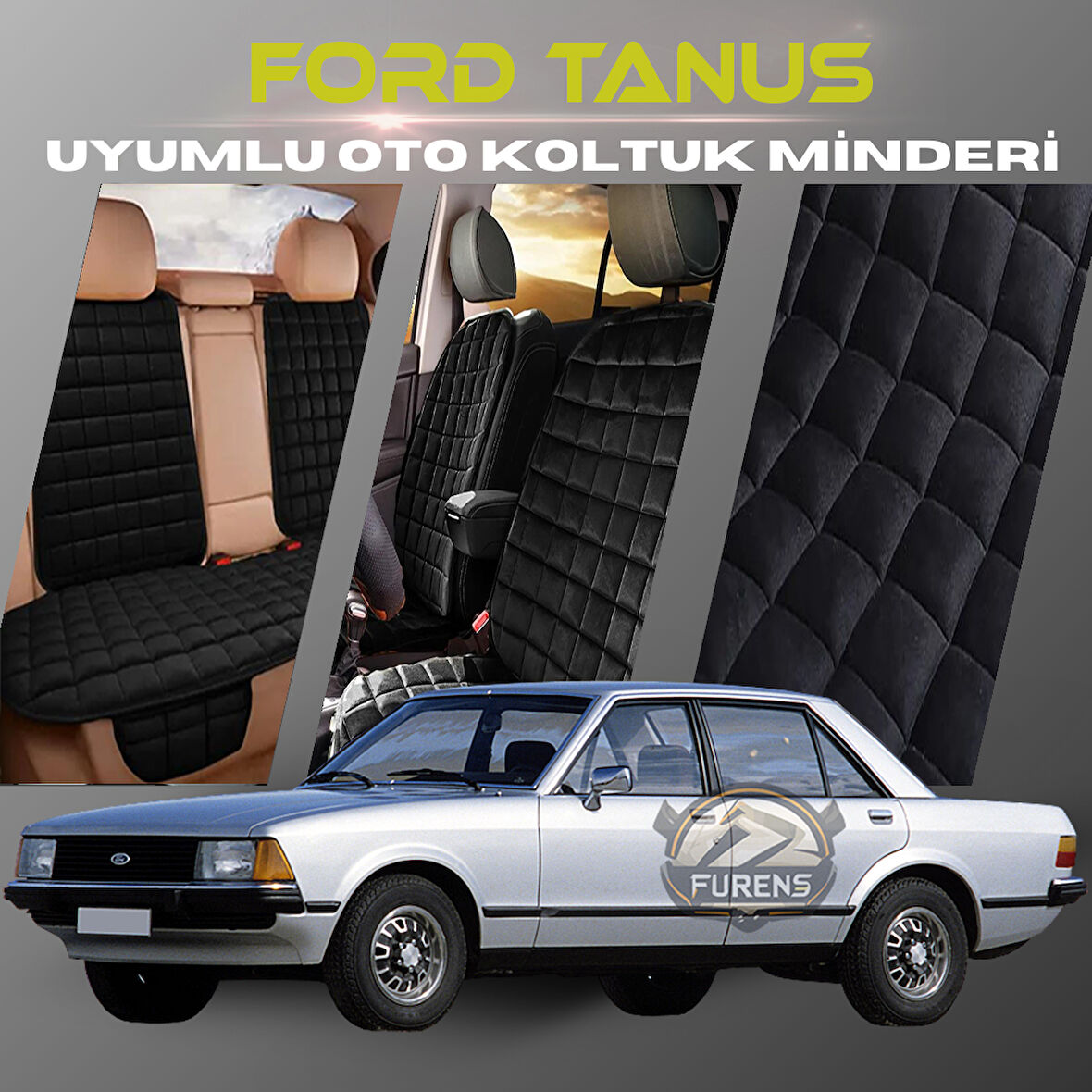 Ford Tanus Siyah Renk Tay Tüyü Cepli & Terletmez Sırtlı Oto Koltuk Minder Seti - Koltuk Koruma Kılıfı (ÖN & ARKA TAM SET)