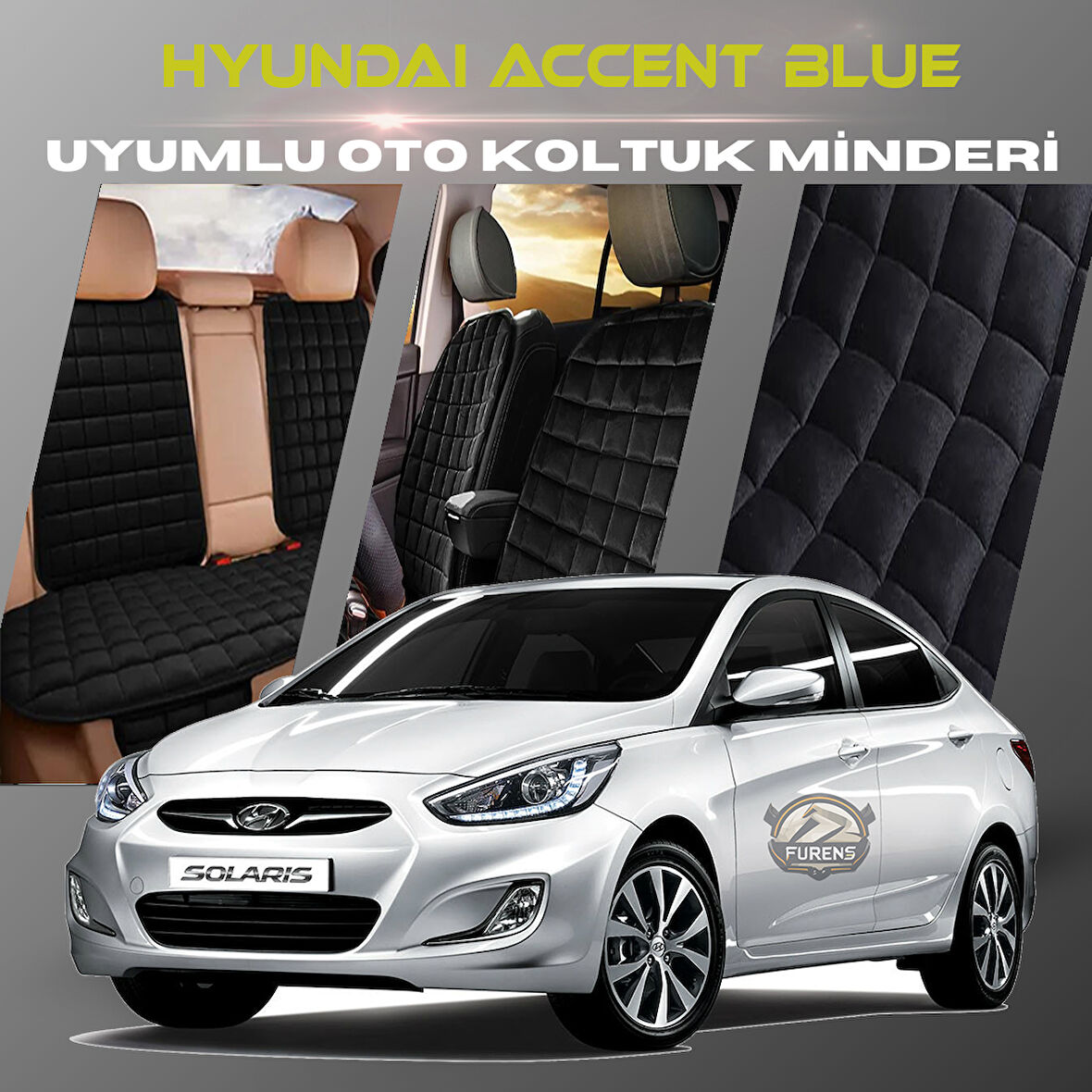 Hyunda Accent Blue Siyah Renk Tay Tüyü Cepli & Terletmez Sırtlı Oto Koltuk Minder Seti - Koltuk Koruma Kılıfı (ÖN & ARKA TAM SET)