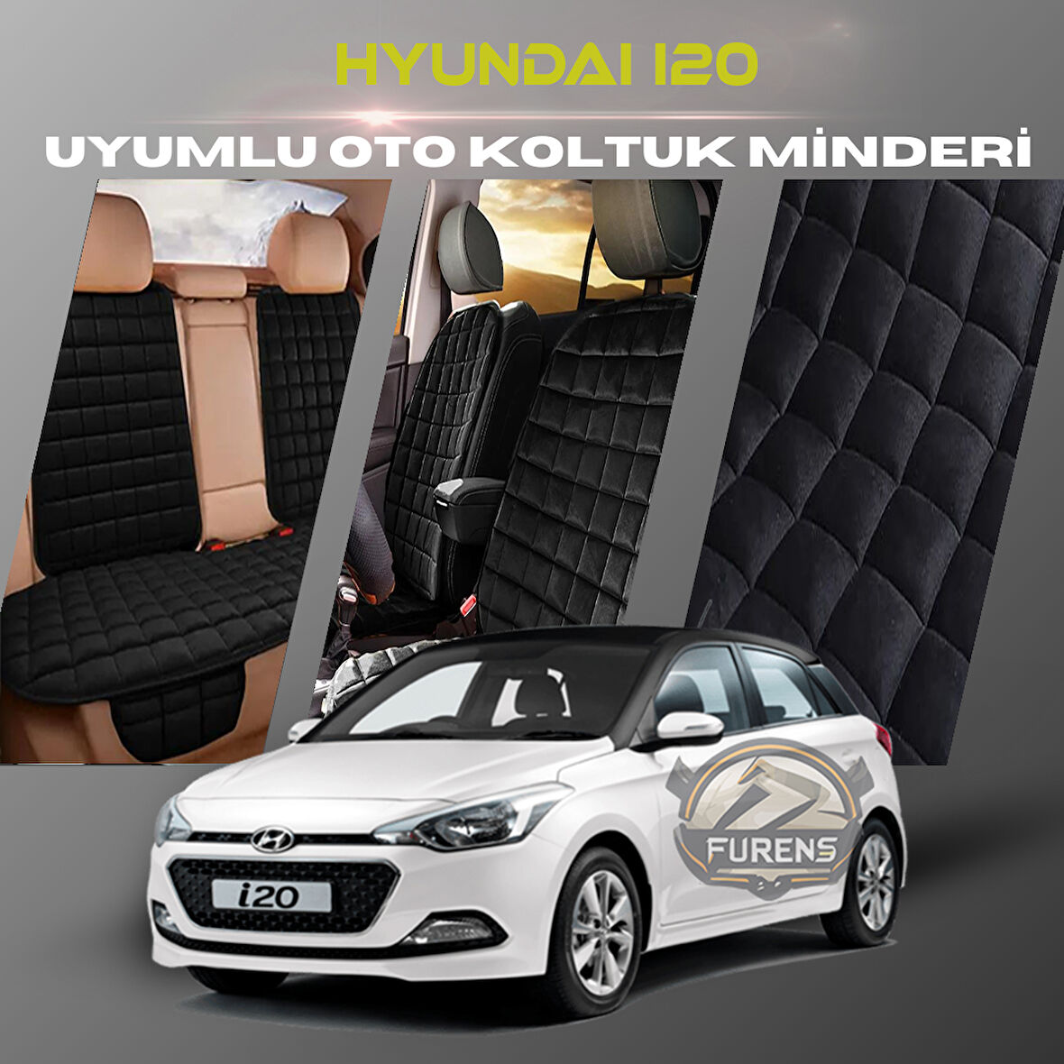 Hyundai İ20 Siyah Renk Tay Tüyü Cepli & Terletmez Sırtlı Oto Koltuk Minder Seti - Koltuk Koruma Kılıfı (ÖN & ARKA TAM SET)