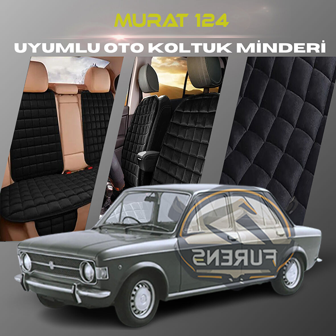 Murat 124 Siyah Renk Tay Tüyü Cepli & Terletmez Sırtlı Oto Koltuk Minder Seti - Koltuk Koruma Kılıfı (ÖN & ARKA TAM SET)
