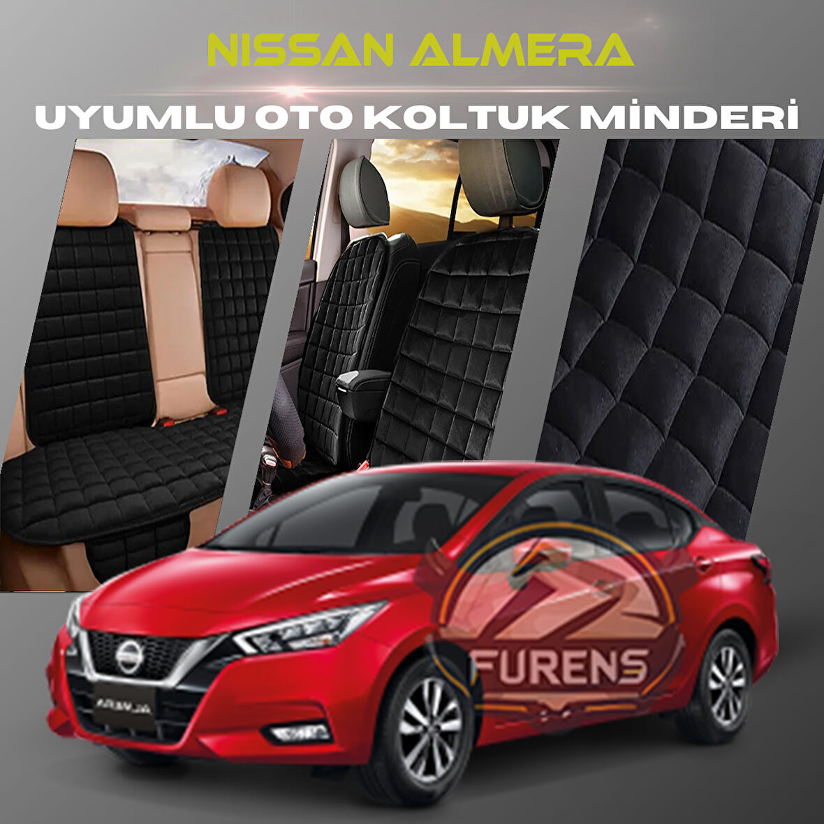 Nissan Almera Siyah Renk Tay Tüyü Cepli & Terletmez Sırtlı Oto Koltuk Minder Seti - Koltuk Koruma Kılıfı (ÖN & ARKA TAM SET)