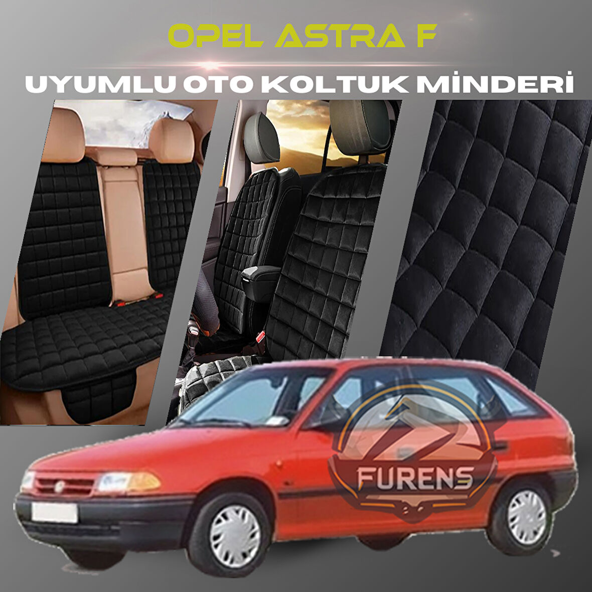 Opel Astra F Siyah Renk Tay Tüyü Cepli & Terletmez Sırtlı Oto Koltuk Minder Seti - Koltuk Koruma Kılıfı (ÖN & ARKA TAM SET)