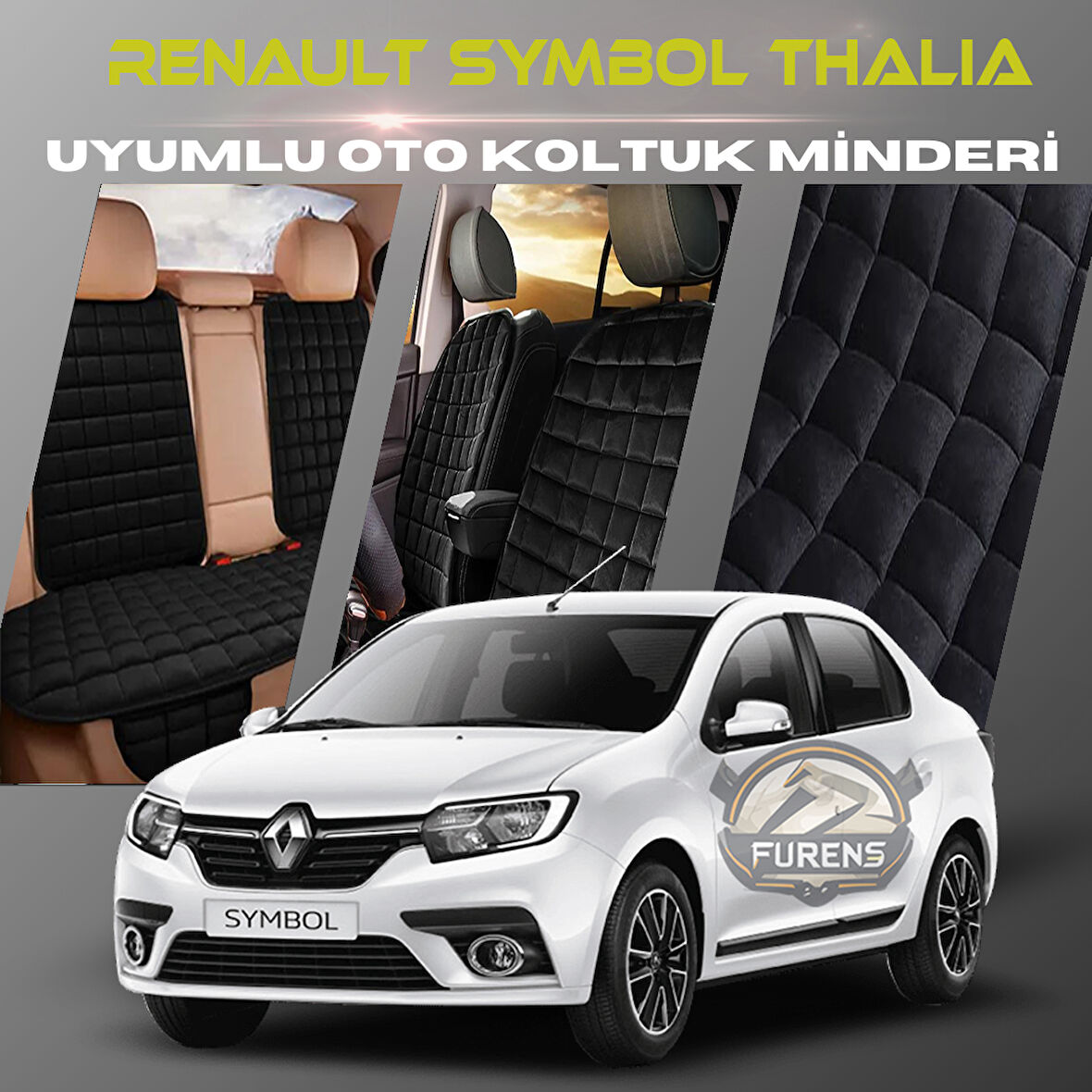 Symbol Thalia Siyah Renk Tay Tüyü Cepli & Terletmez Sırtlı Oto Koltuk Minder Seti - Koltuk Koruma Kılıfı (ÖN & ARKA TAM SET)