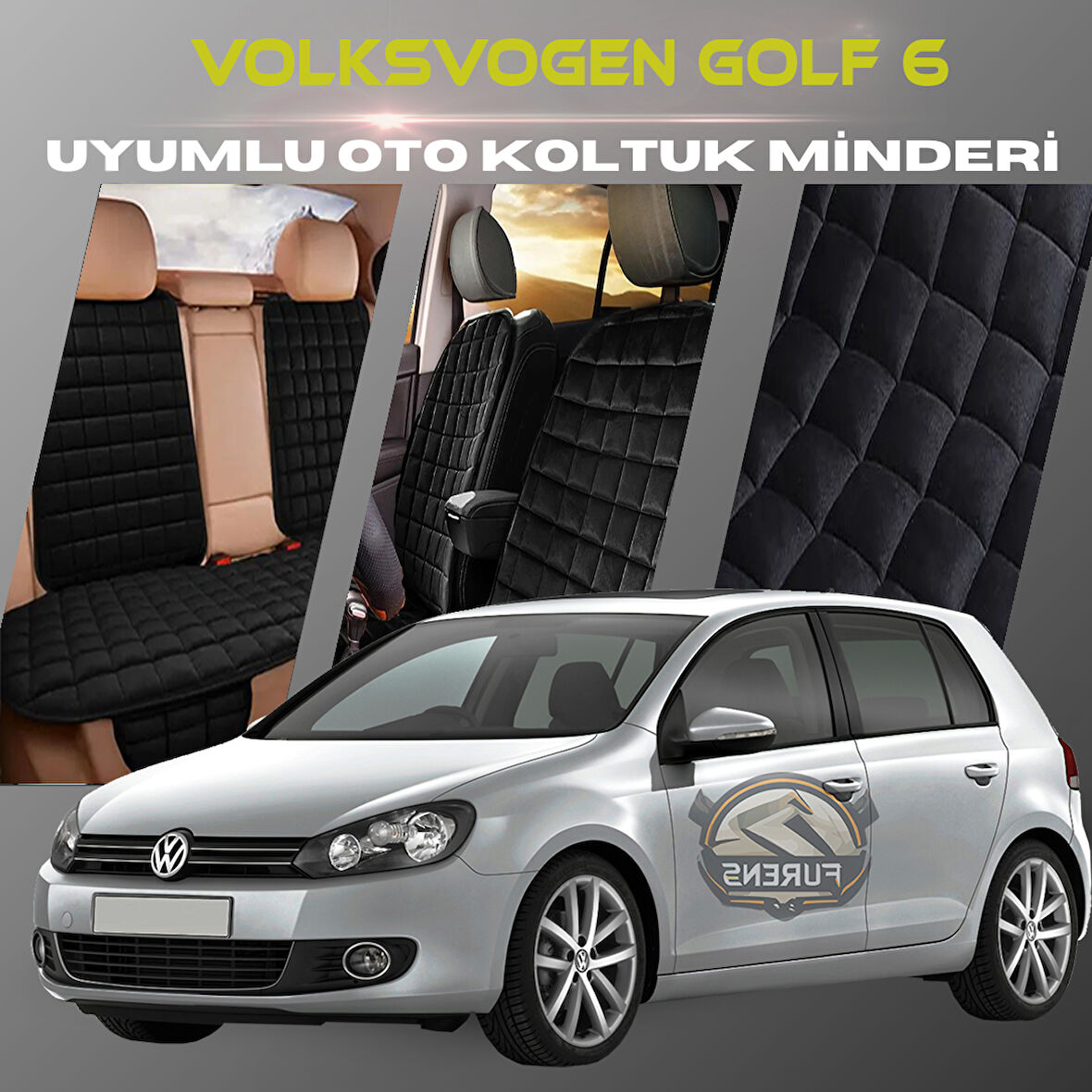 Volksvogen Golf 6 Siyah Renk Tay Tüyü Cepli & Terletmez Sırtlı Oto Koltuk Minder Seti - Koltuk Koruma Kılıfı (ÖN & ARKA TAM SET)