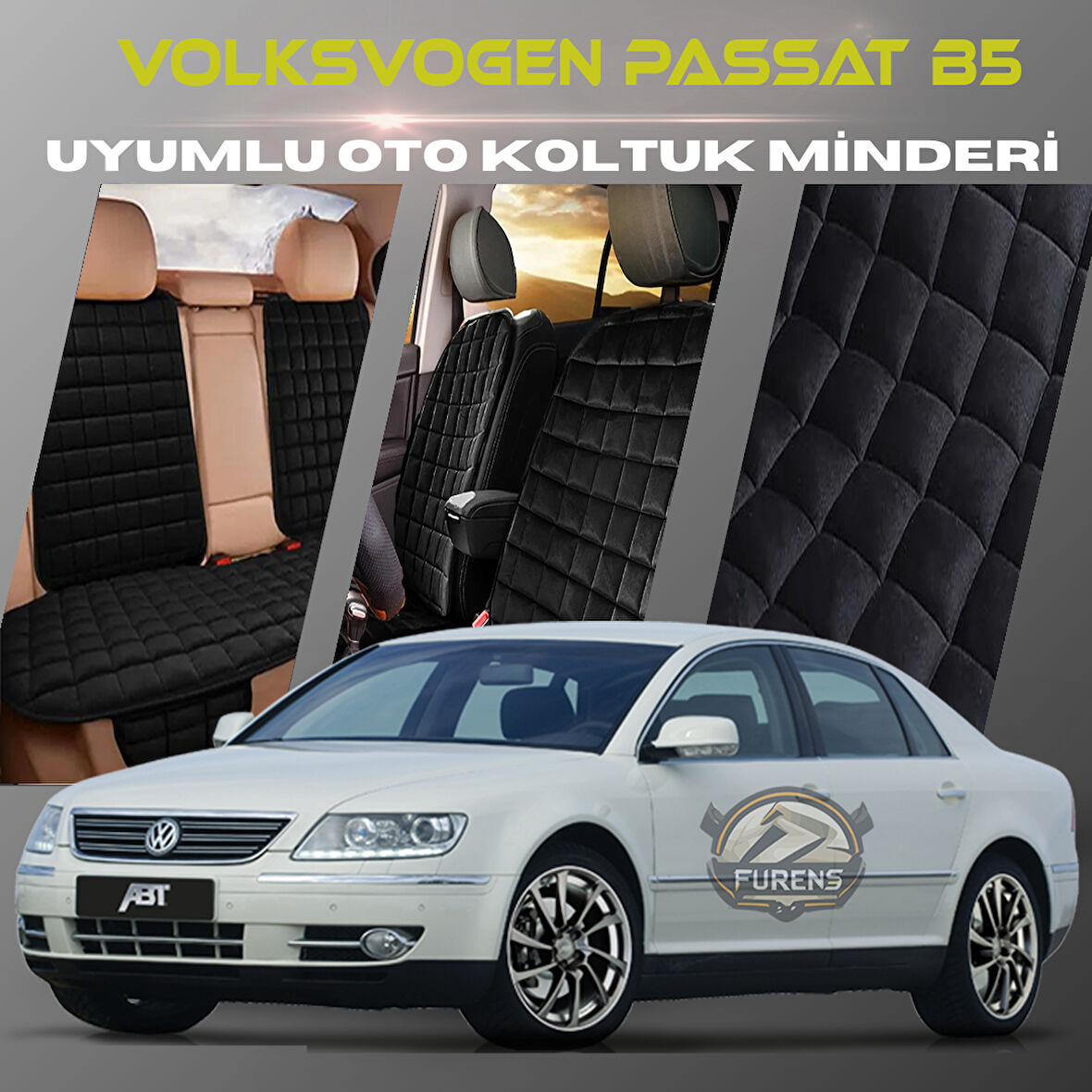 Volksvogen Passat B5 Siyah Renk Tay Tüyü Cepli & Terletmez Sırtlı Oto Koltuk Minder Seti - Koltuk Koruma Kılıfı (ÖN & ARKA TAM SET)