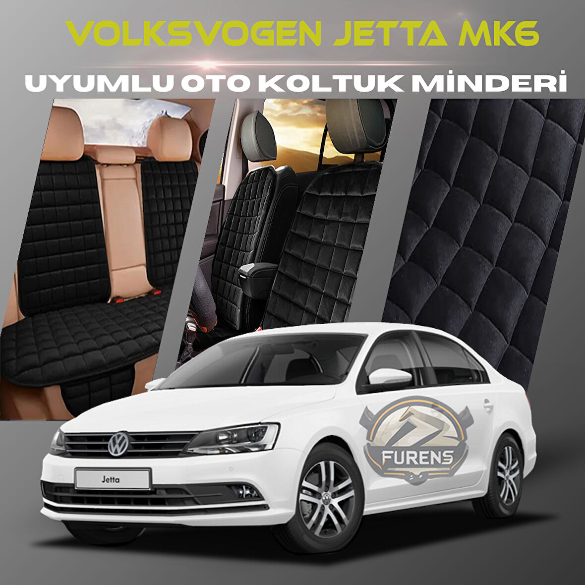 Volksvogen Jetta mk6 Siyah Renk Tay Tüyü Cepli & Terletmez Sırtlı Oto Koltuk Minder Seti - Koltuk Koruma Kılıfı (ÖN & ARKA TAM SET)