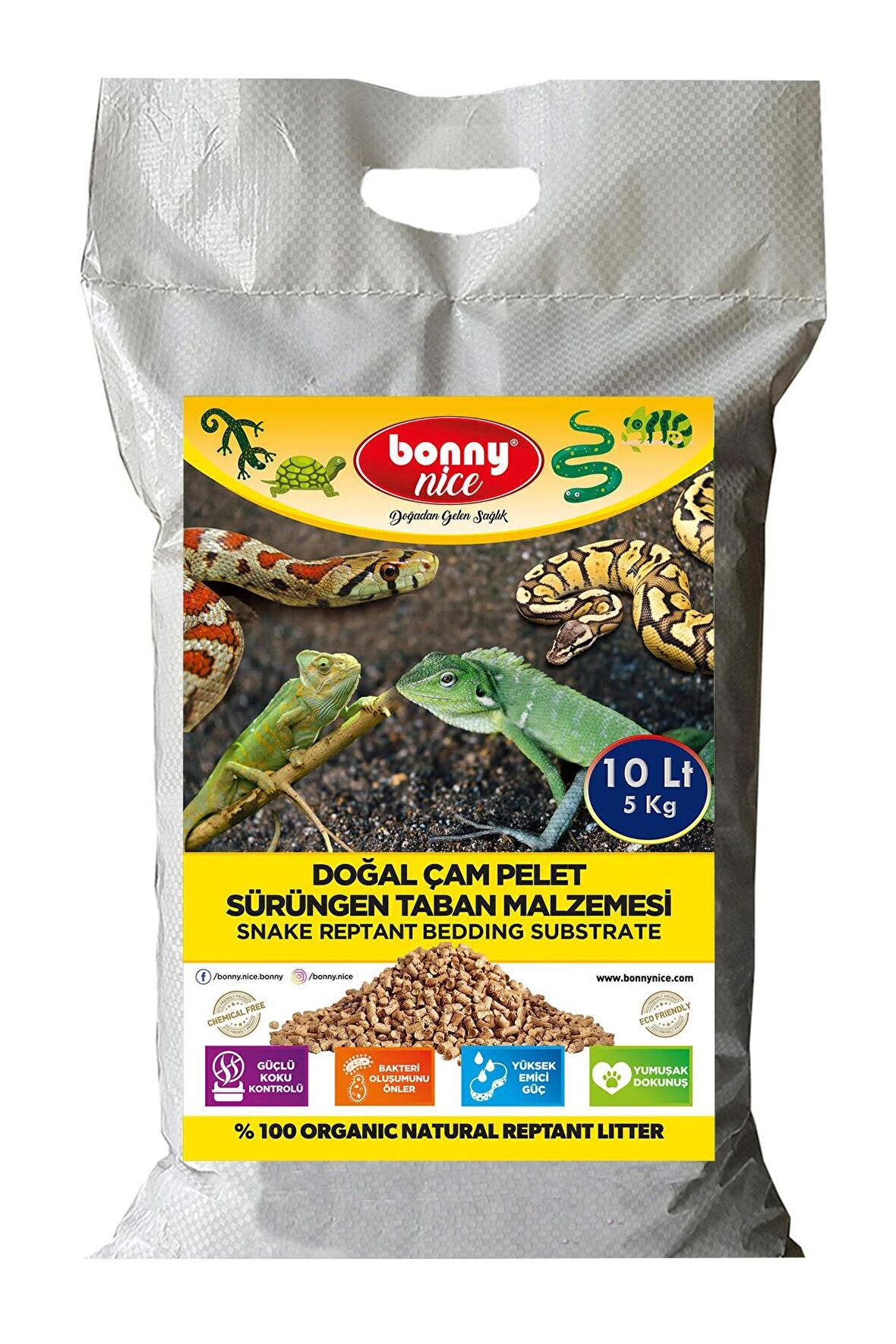 Bonny Nice Doğal Çam Pellet Sürüngen Taban Malzemesi 5 Kg 10 Lt