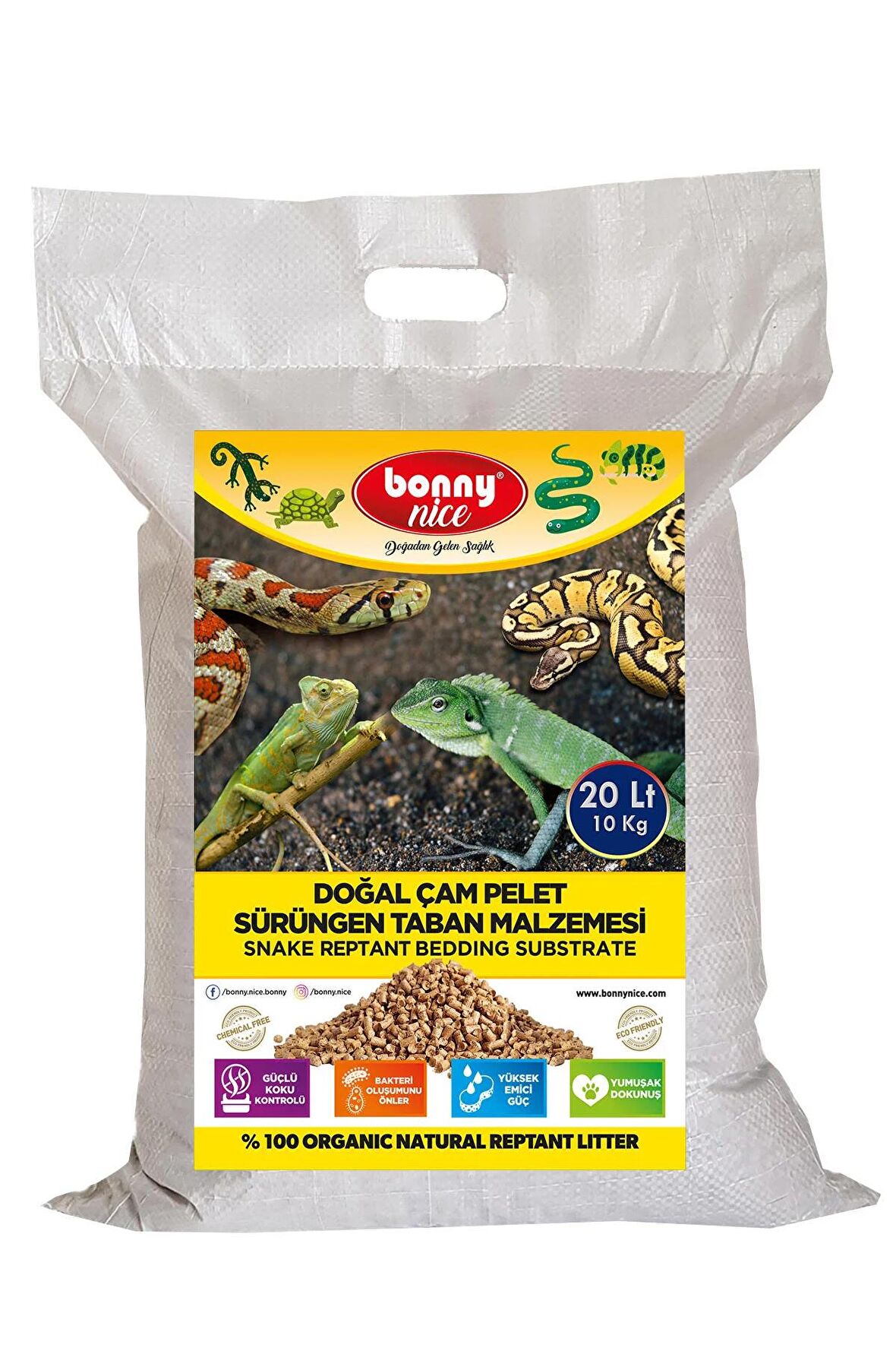 Bonny Nice Doğal Çam Pellet Sürüngen Taban Malzemesi 10 Kg 20 Lt