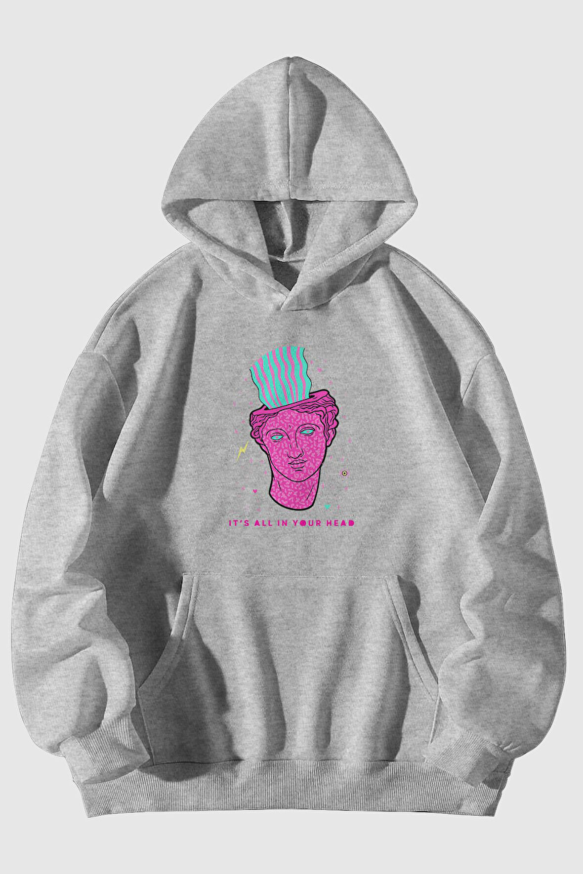 Acid Head Baskılı Unisex Kanguru Cepli Kapüşonlu Sweatshirt Hoodie | L