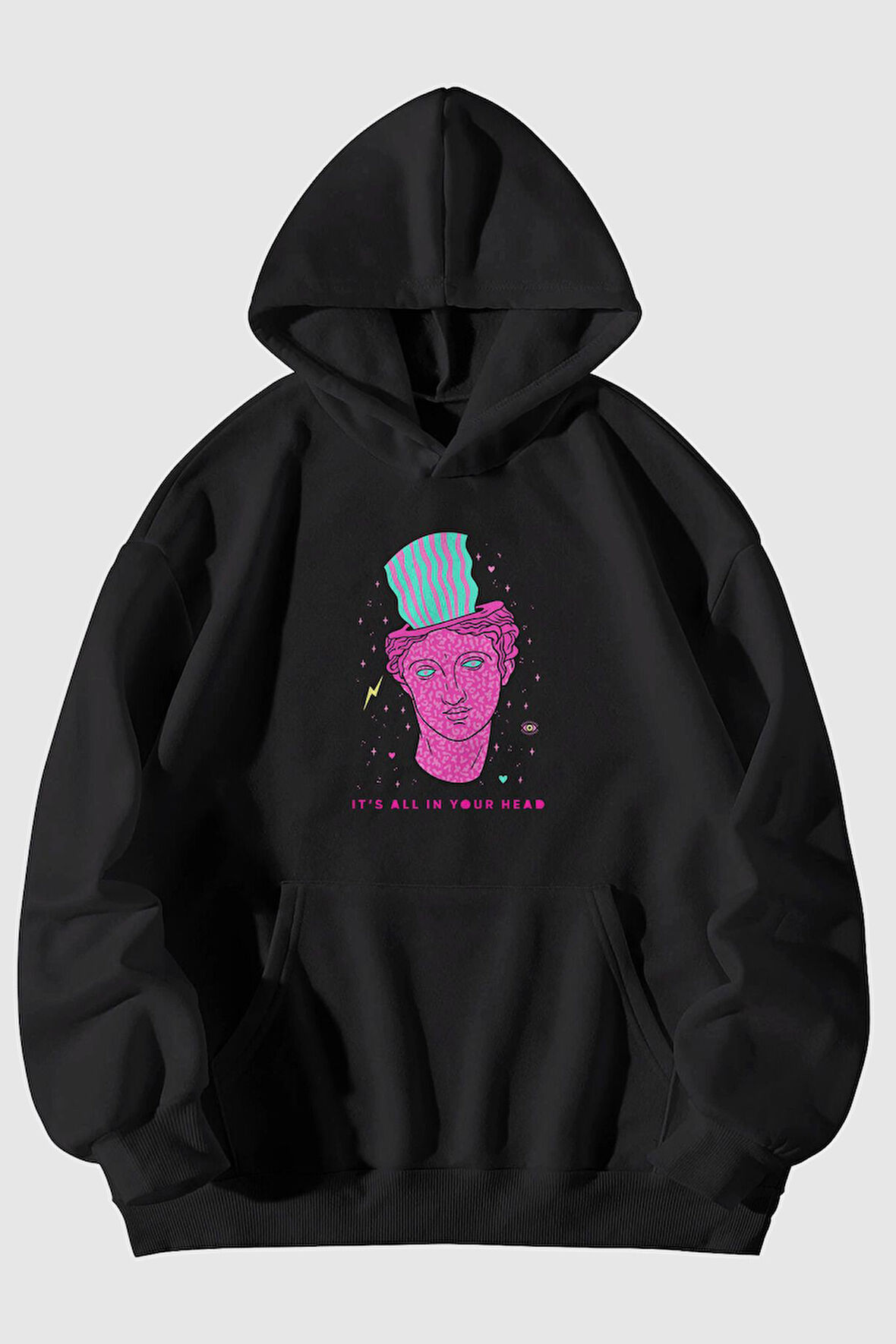Acid Head Baskılı Unisex Kanguru Cepli Kapüşonlu Sweatshirt Hoodie | S