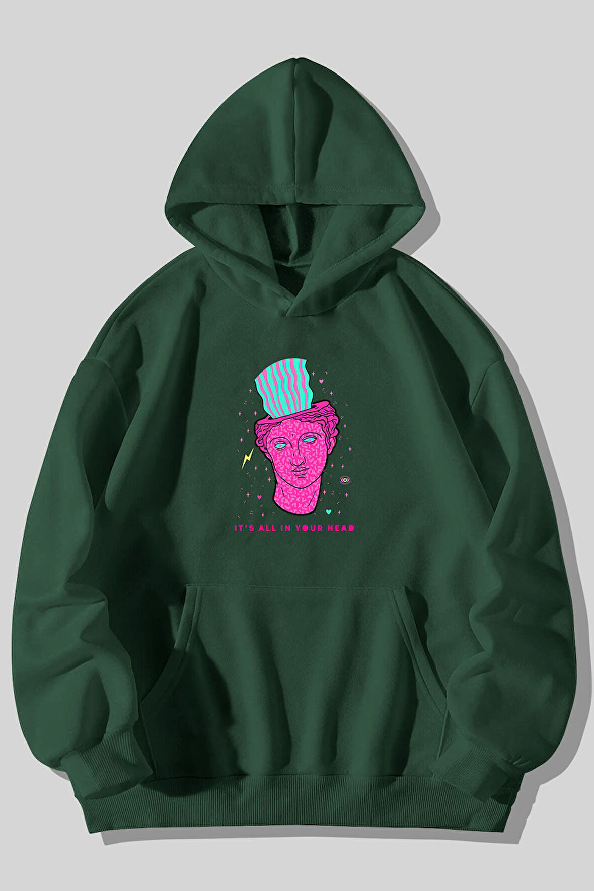 Acid Head Baskılı Unisex Kanguru Cepli Kapüşonlu Sweatshirt Hoodie | L