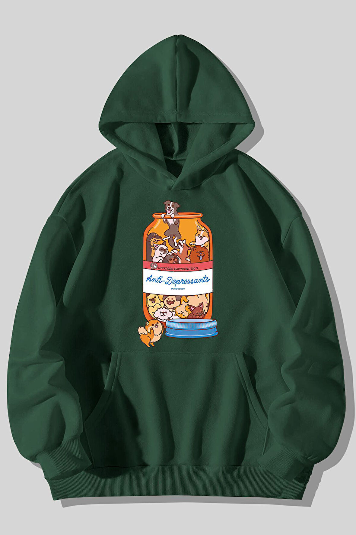 Köpek Baskılı Unisex Kanguru Cepli Kapüşonlu Sweatshirt Hoodie | S