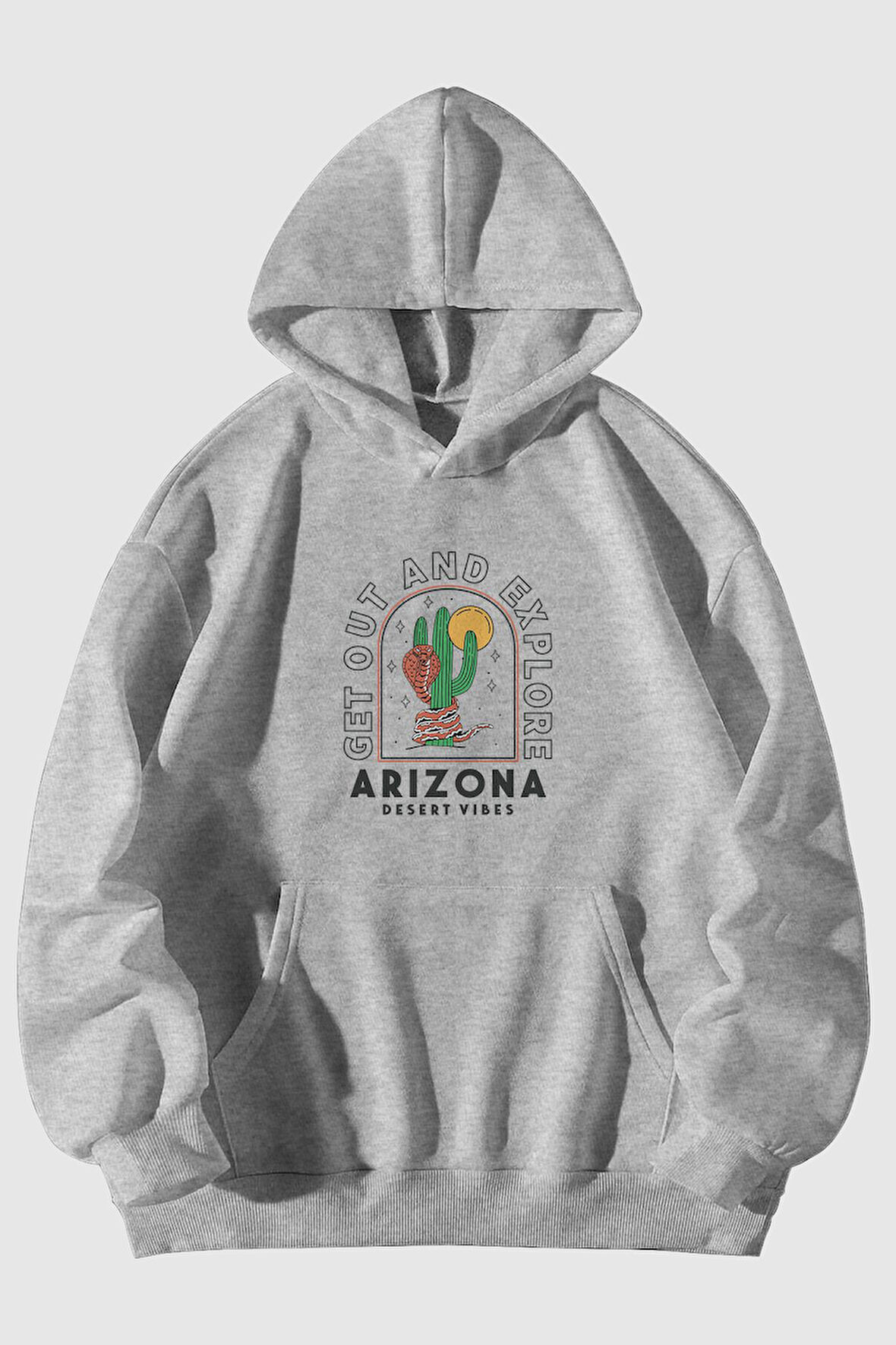 Arizona Desert Vibes Baskılı Unisex Kanguru Cepli Kapüşonlu Sweatshirt Hoodie | L