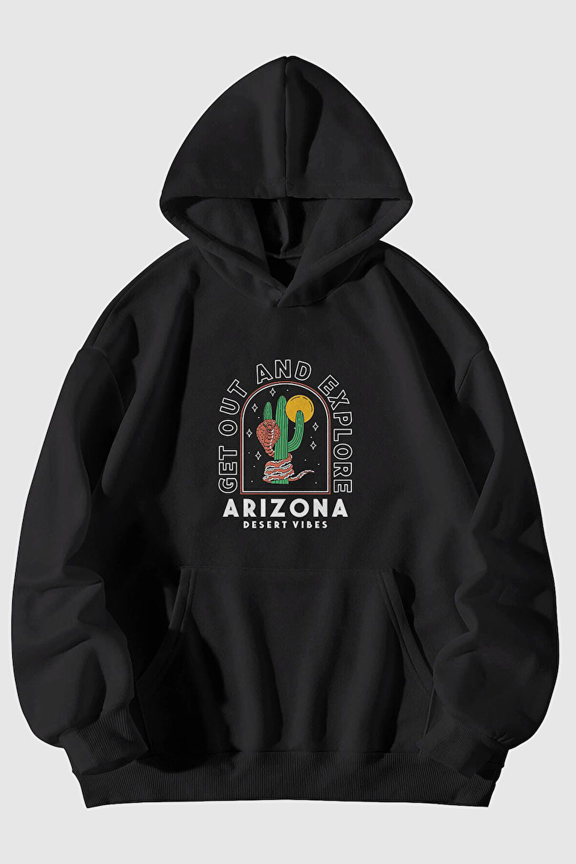 Arizona Desert Vibes Baskılı Unisex Kanguru Cepli Kapüşonlu Sweatshirt Hoodie | M