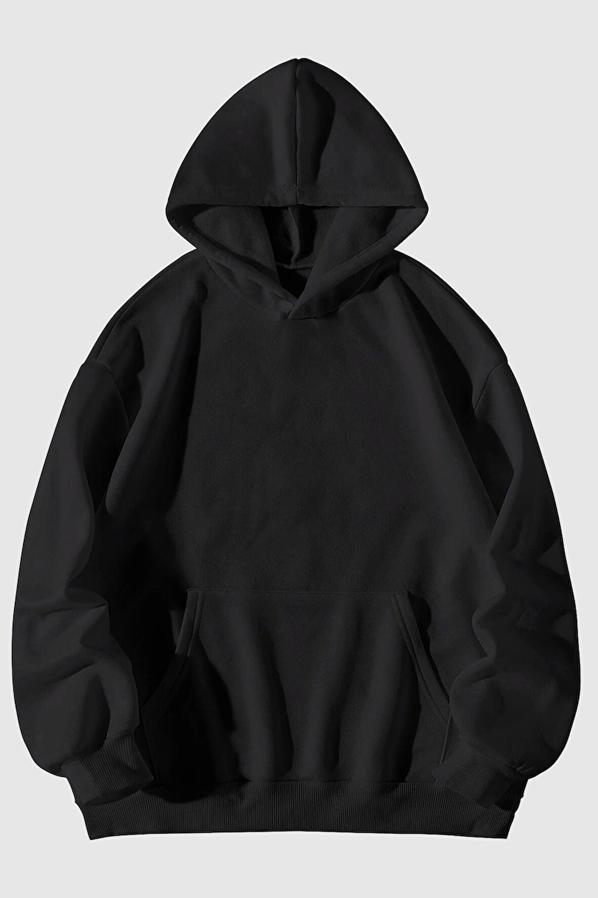 Baskısız Siyah (OKUL SWEATSHİRT) Kanguru Cepli Kapüşonlu Sweatshirt Hoodie | S