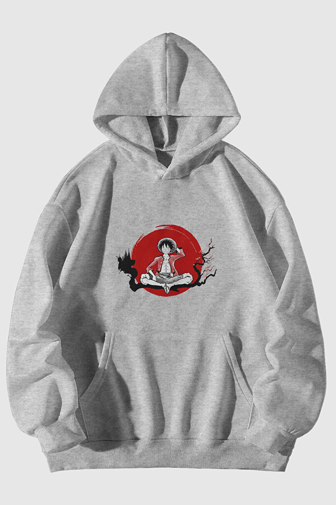 Korsan Luffy Baskılı Unisex Kanguru Cepli Kapüşonlu Sweatshirt Hoodie | L
