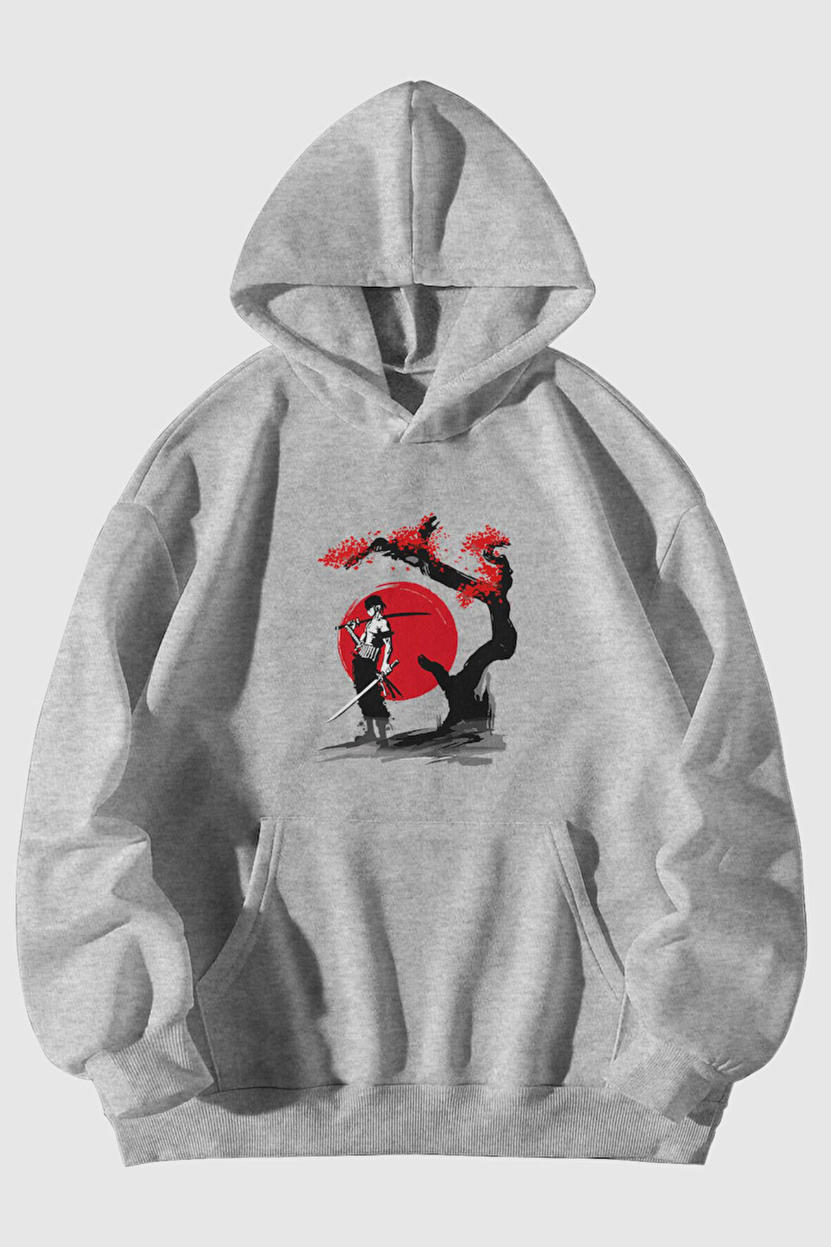 Korsan Zoro Baskılı Unisex Kanguru Cepli Kapüşonlu Sweatshirt Hoodie | M