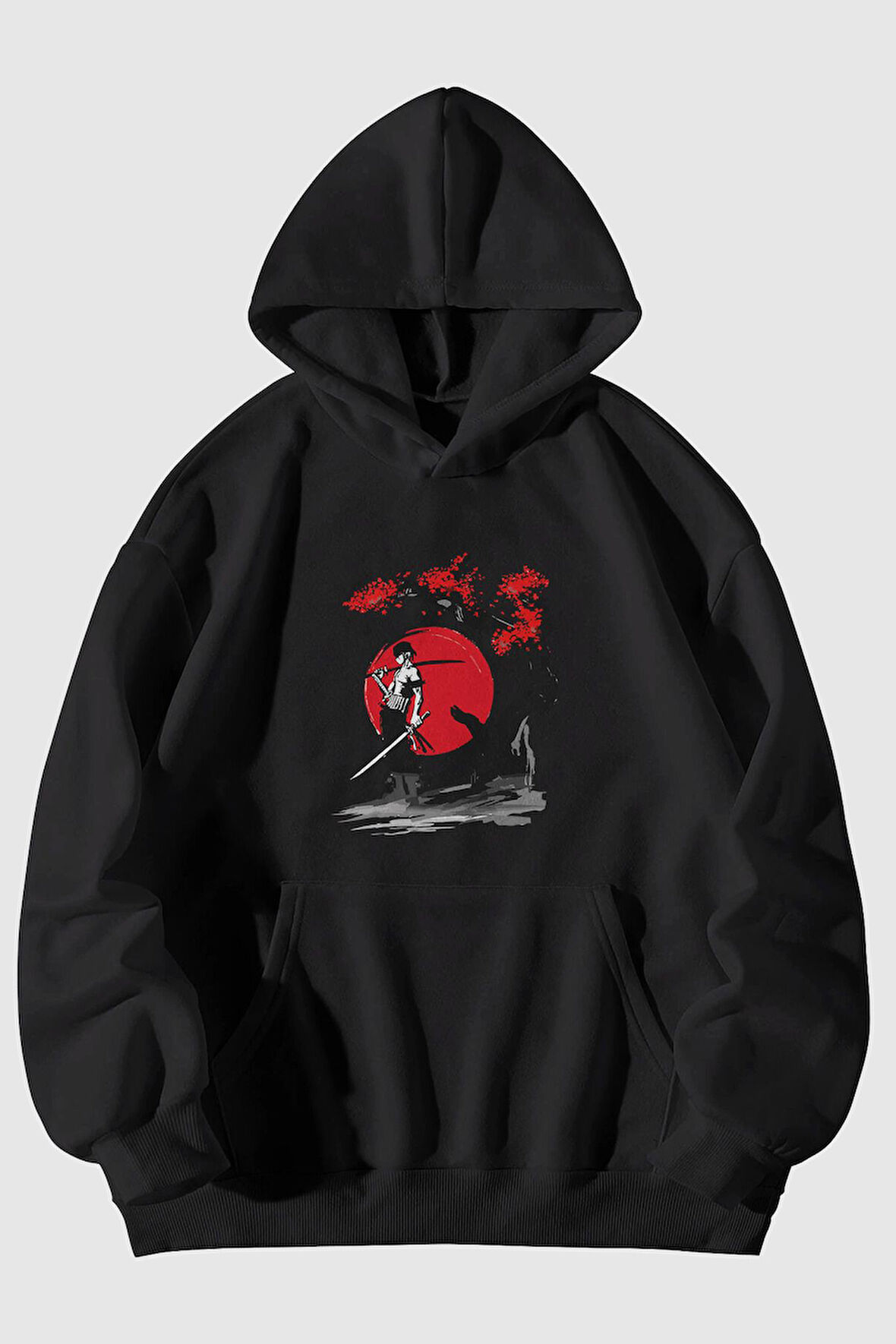 Korsan Zoro Baskılı Unisex Kanguru Cepli Kapüşonlu Sweatshirt Hoodie | L