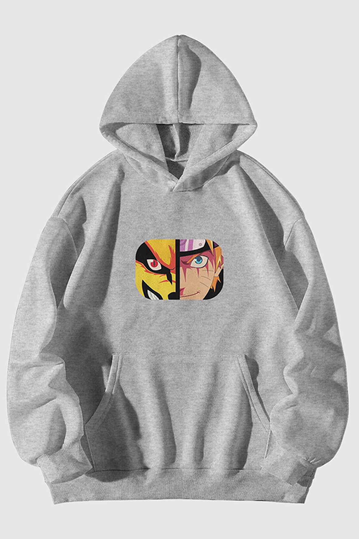 Naruto Dokuz Kuyruklu Tilki Baskılı Unisex Kanguru Cepli Kapüşonlu Sweatshirt Hoodie | S