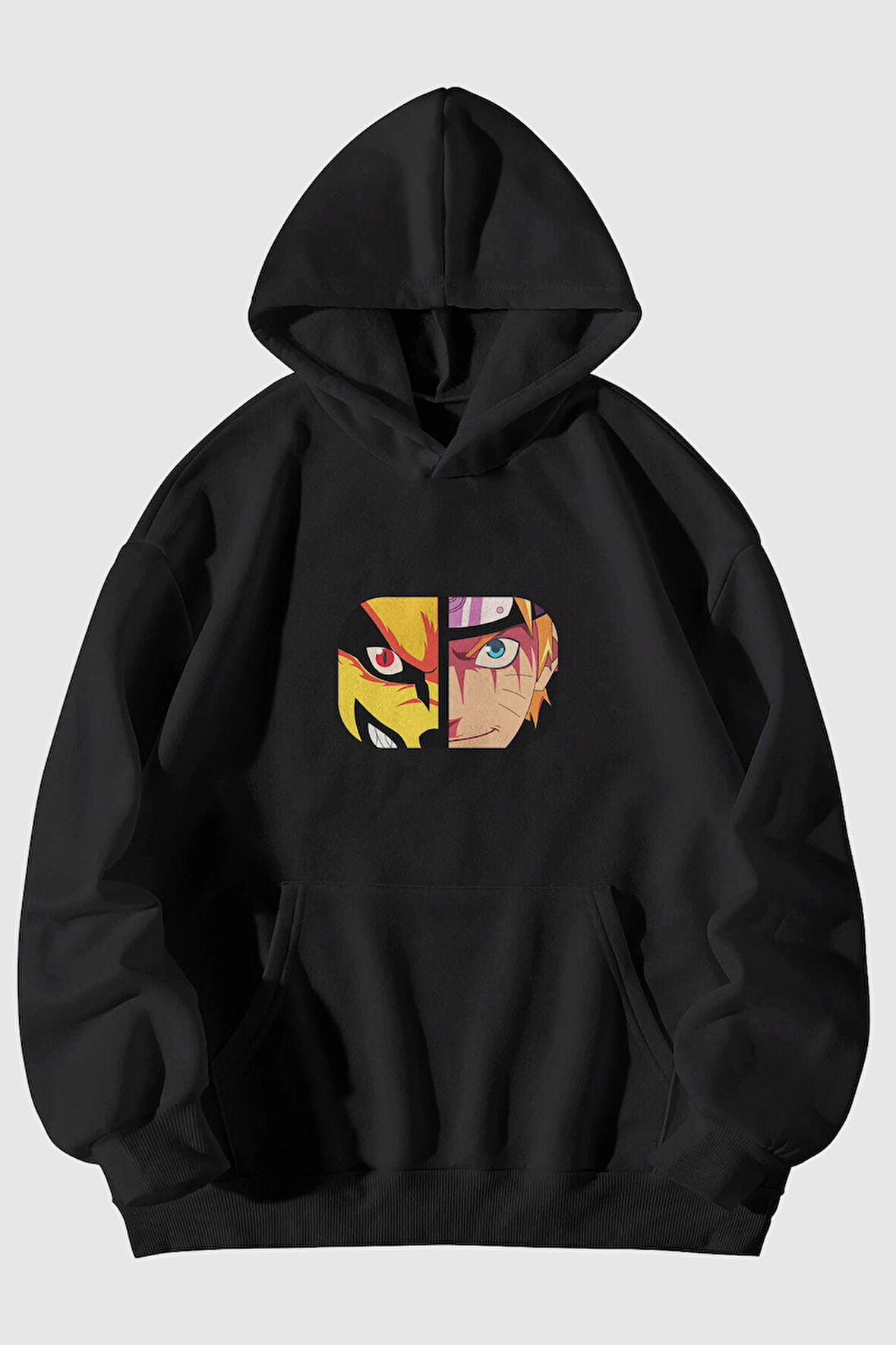Naruto Dokuz Kuyruklu Tilki Baskılı Unisex Kanguru Cepli Kapüşonlu Sweatshirt Hoodie | L