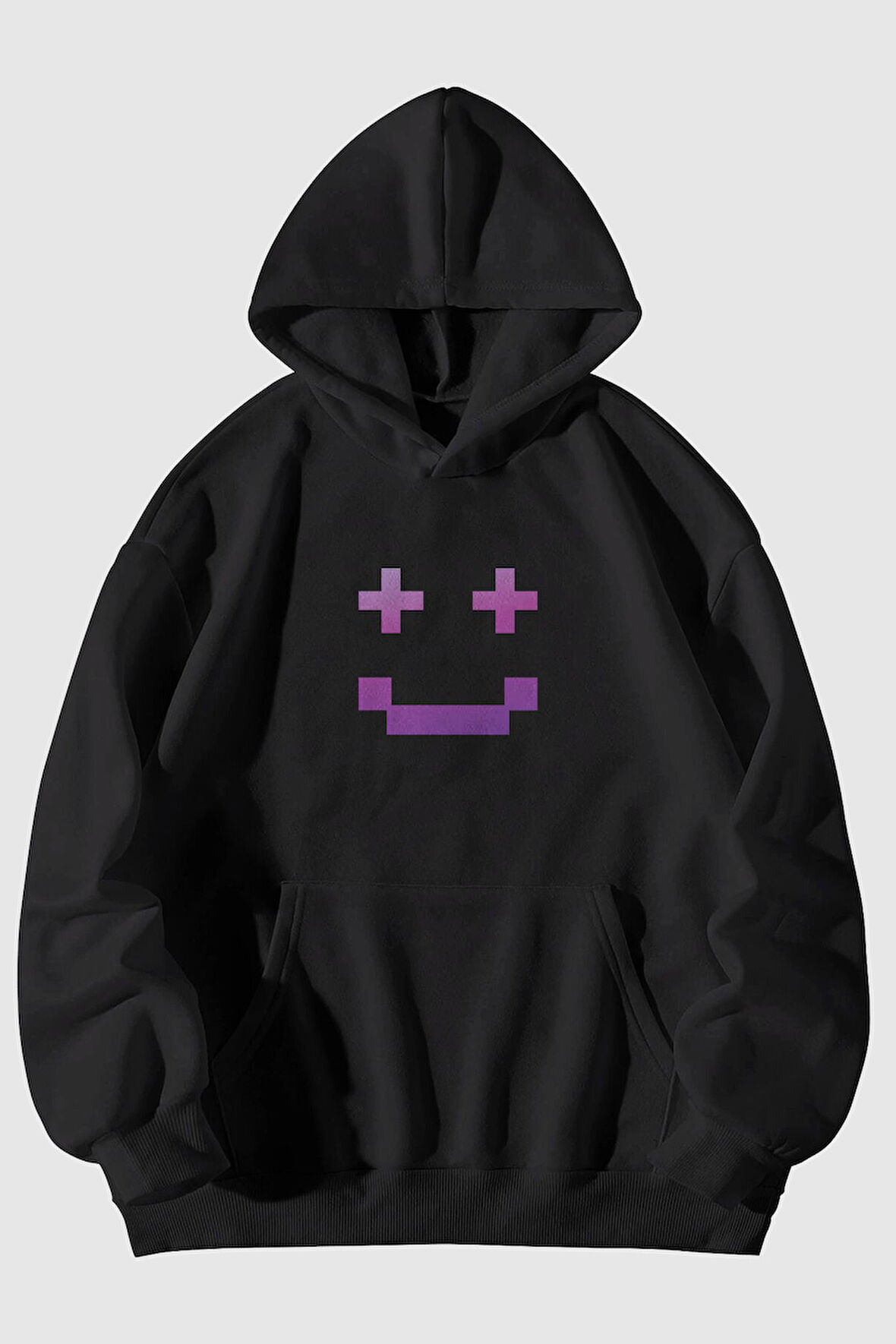 Pixel Yüz Baskılı Unisex Kanguru Cepli Kapüşonlu Sweatshirt Hoodie | XL