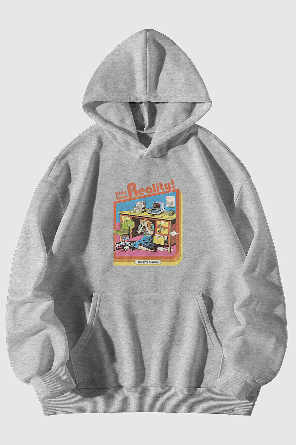 Hide From Reality Baskılı Unisex Kanguru Cepli Kapüşonlu Sweatshirt Hoodie | S