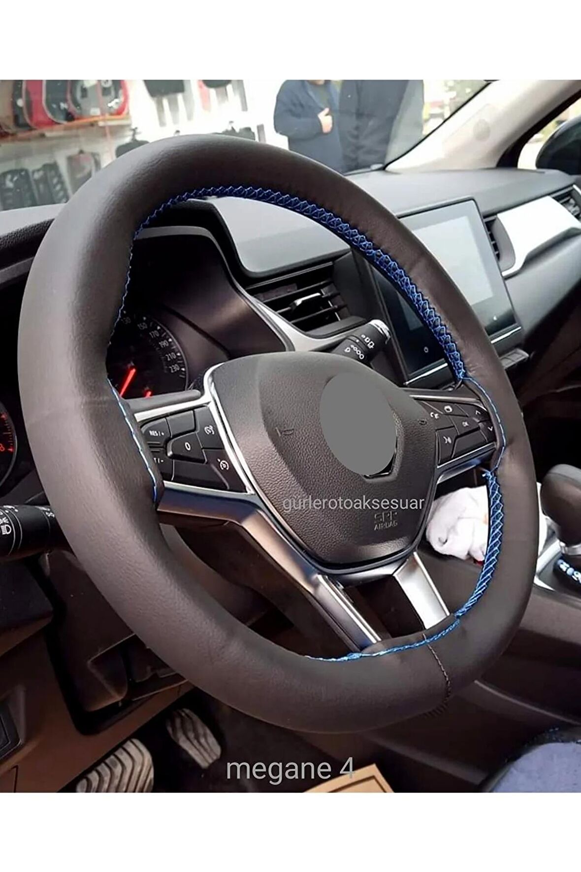 Renault Symbol Uyumlu Mavi Ipli Dikmeli Direksiyon Kılıfı (11,CM-KALIN DİREKSİYON)