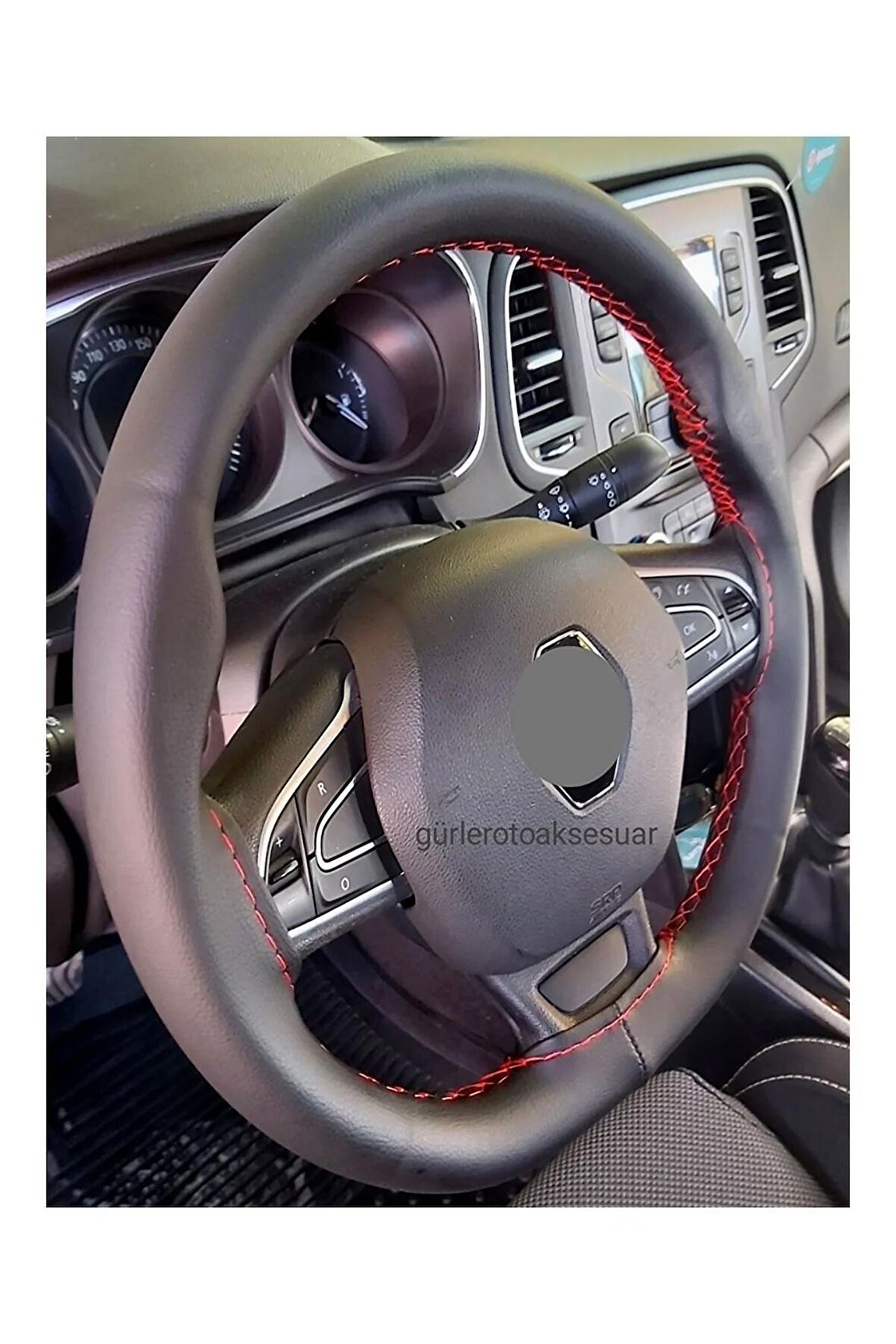 Renault Symbol Uyumlu Kırmızı Ipli Dikmeli Direksiyon Kılıfı (11,CM-KALIN DİREKSİYON)