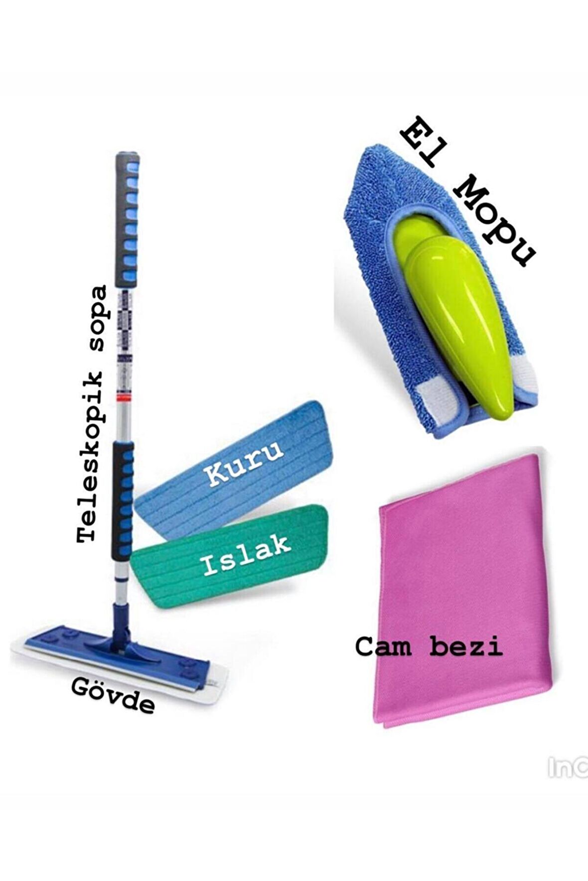 Silva 2 Li Mop Set -el Mopu -pembe Cam Bezi 