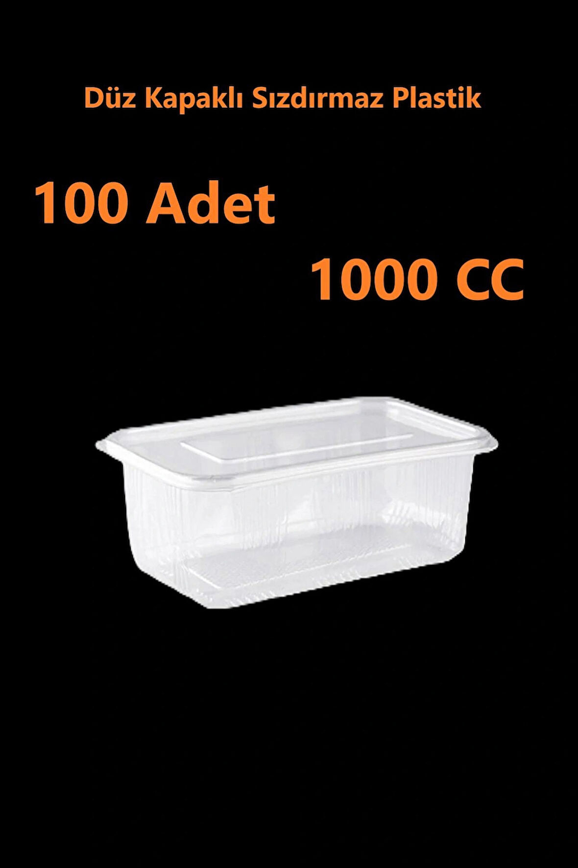 Sızdırmaz Düz Kapaklı Şeffaf Plastik Kap – 1000 cc kapasiteli, 100 Adet, Gıda Saklama ve Servis Kabı